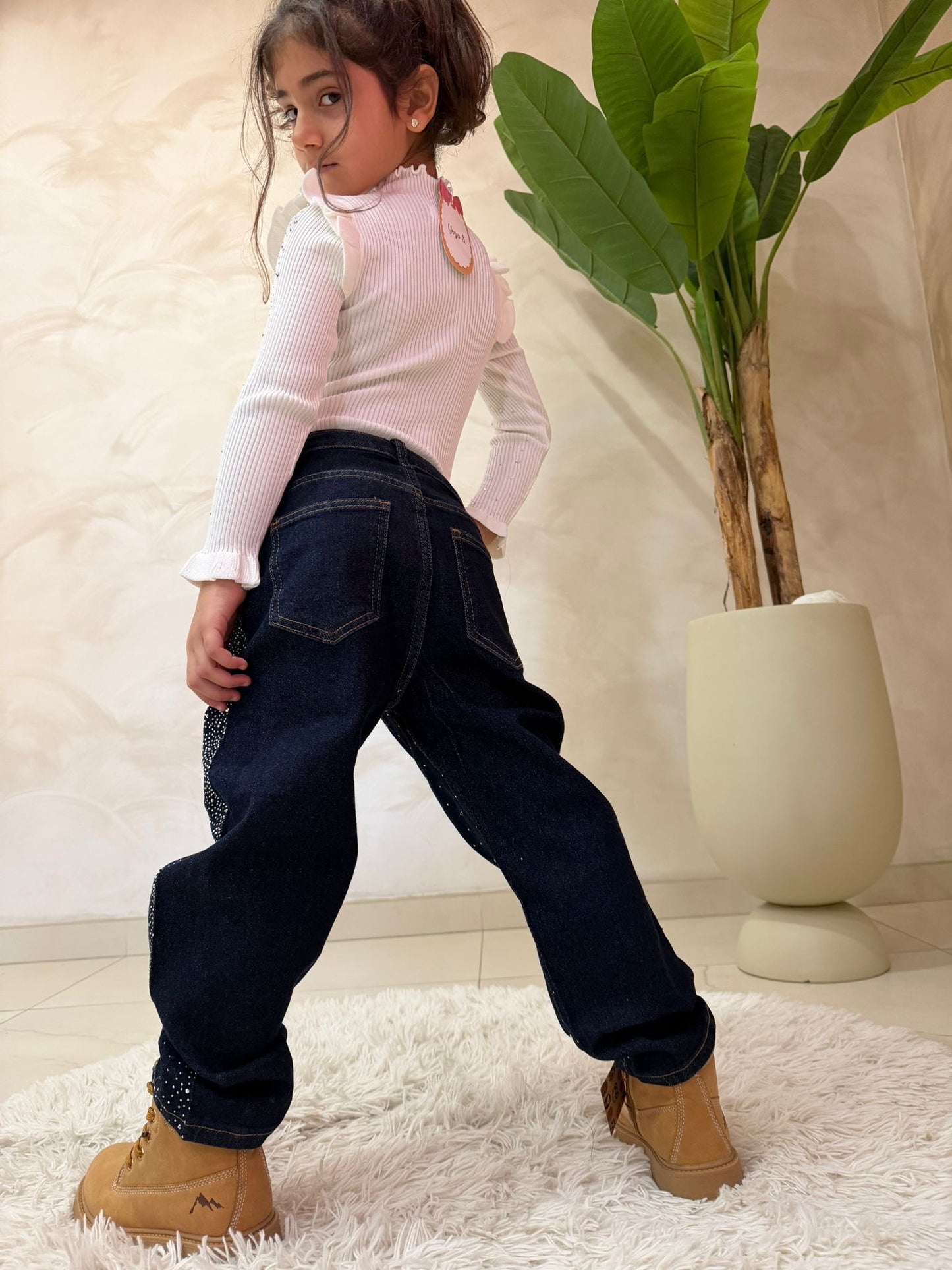 Jeans bambina strass laterali Modello balloon