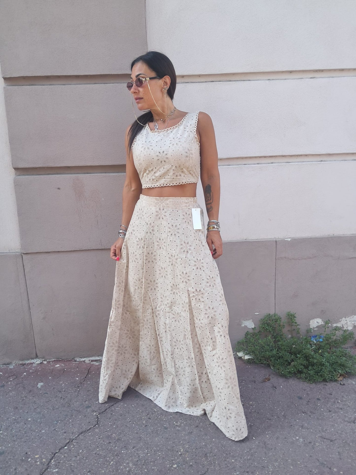 Completo Traforato Crop Top Gonna Lunga SANGALLO