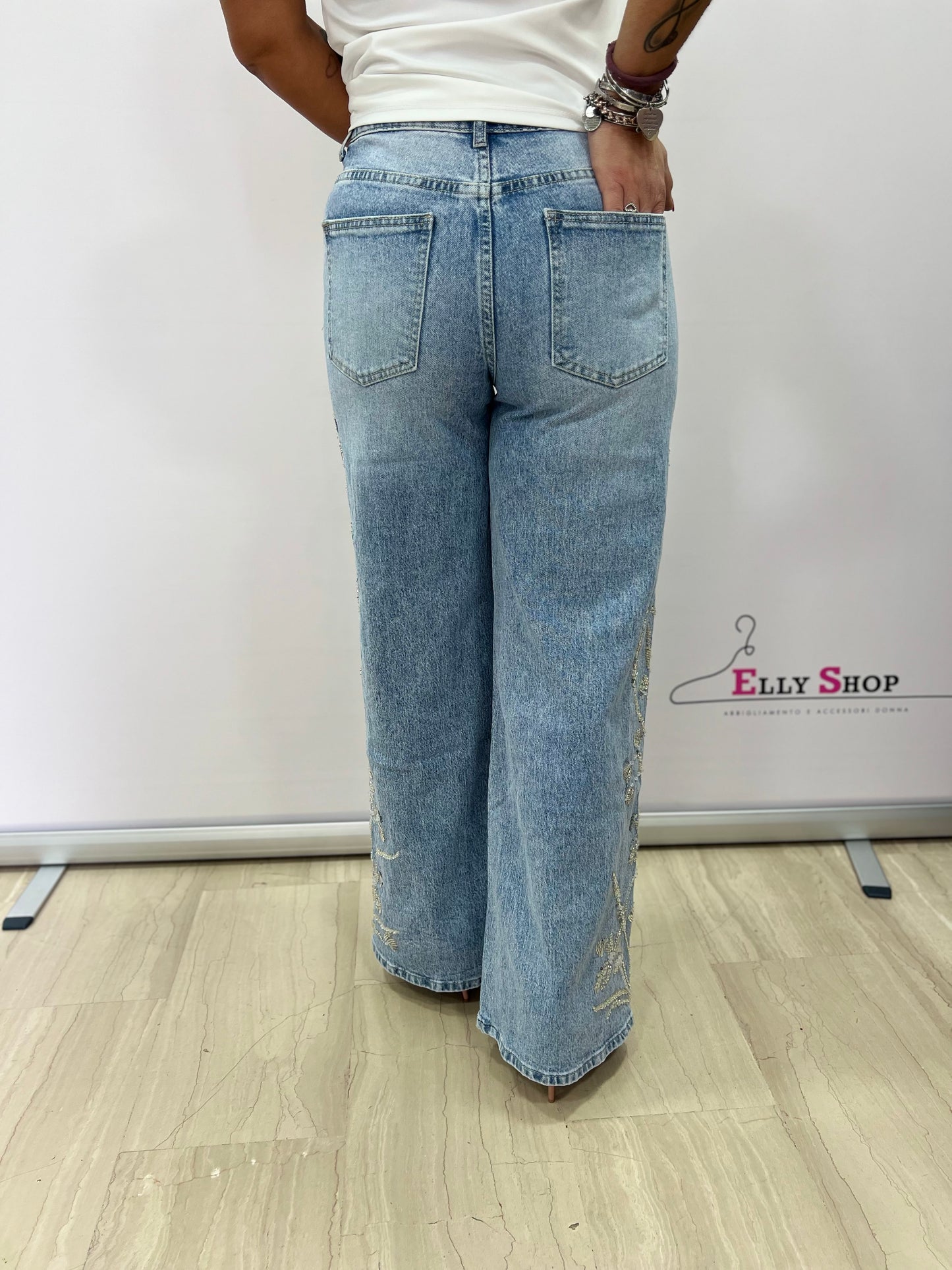 Jeans palazzo donna ricamati floreali