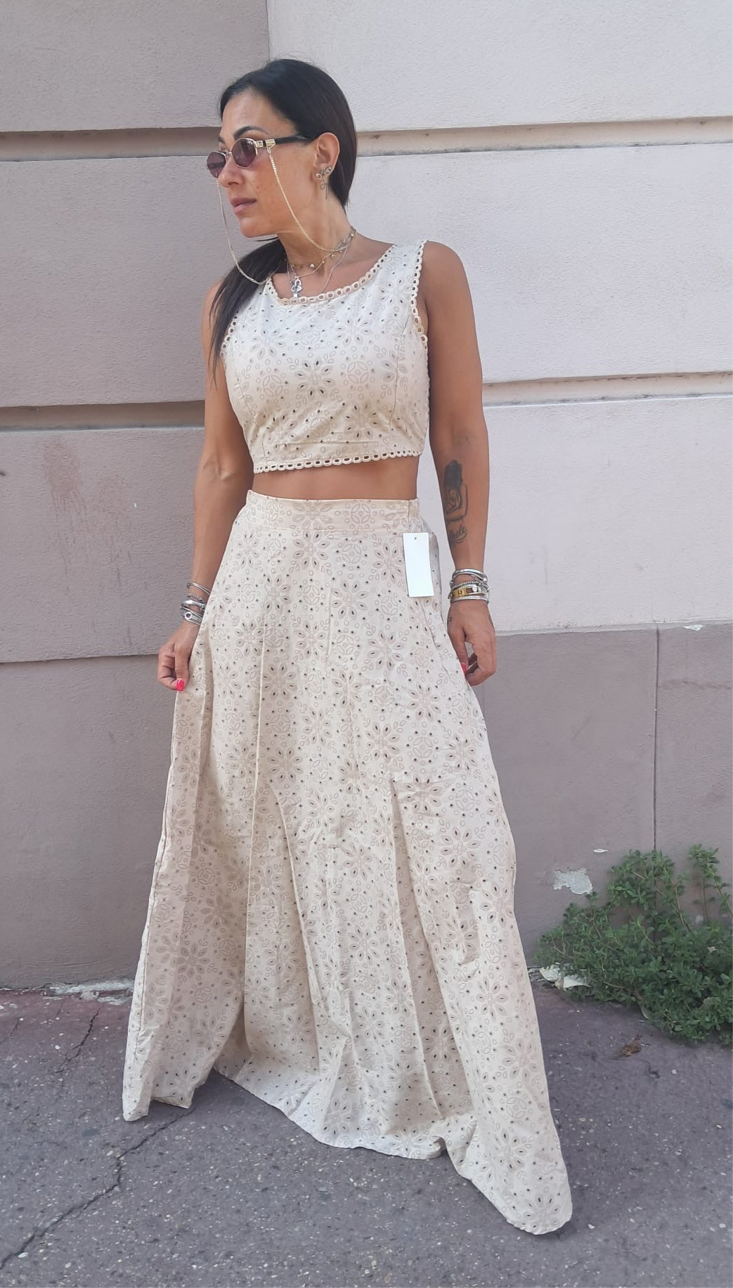 Completo Traforato Crop Top Gonna Lunga SANGALLO