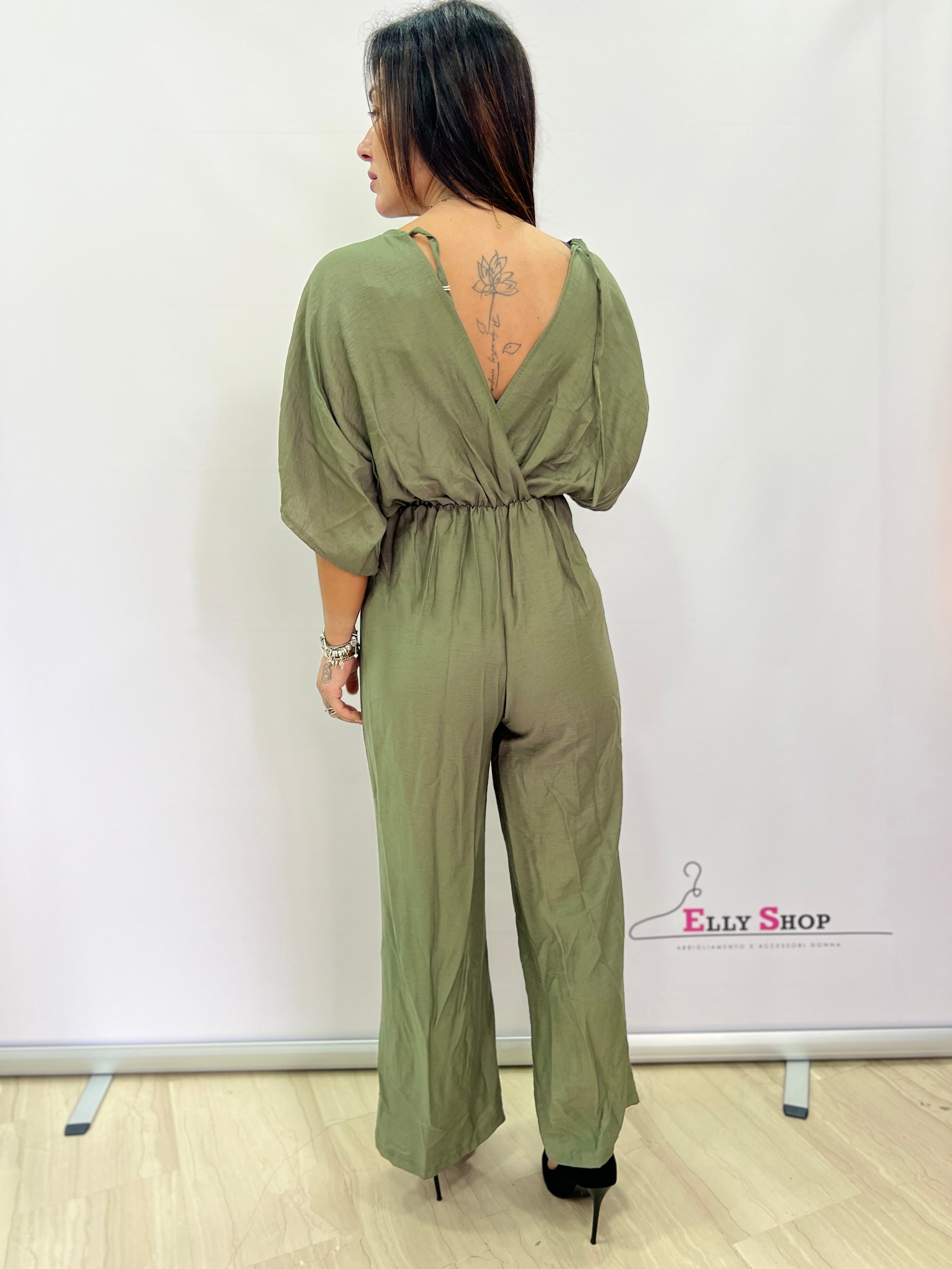 Tuta Intera Elegante Donna Scollo a V - Taglia Unica fino a L, Disponibile in Nero, Verde, Blu e Giallo