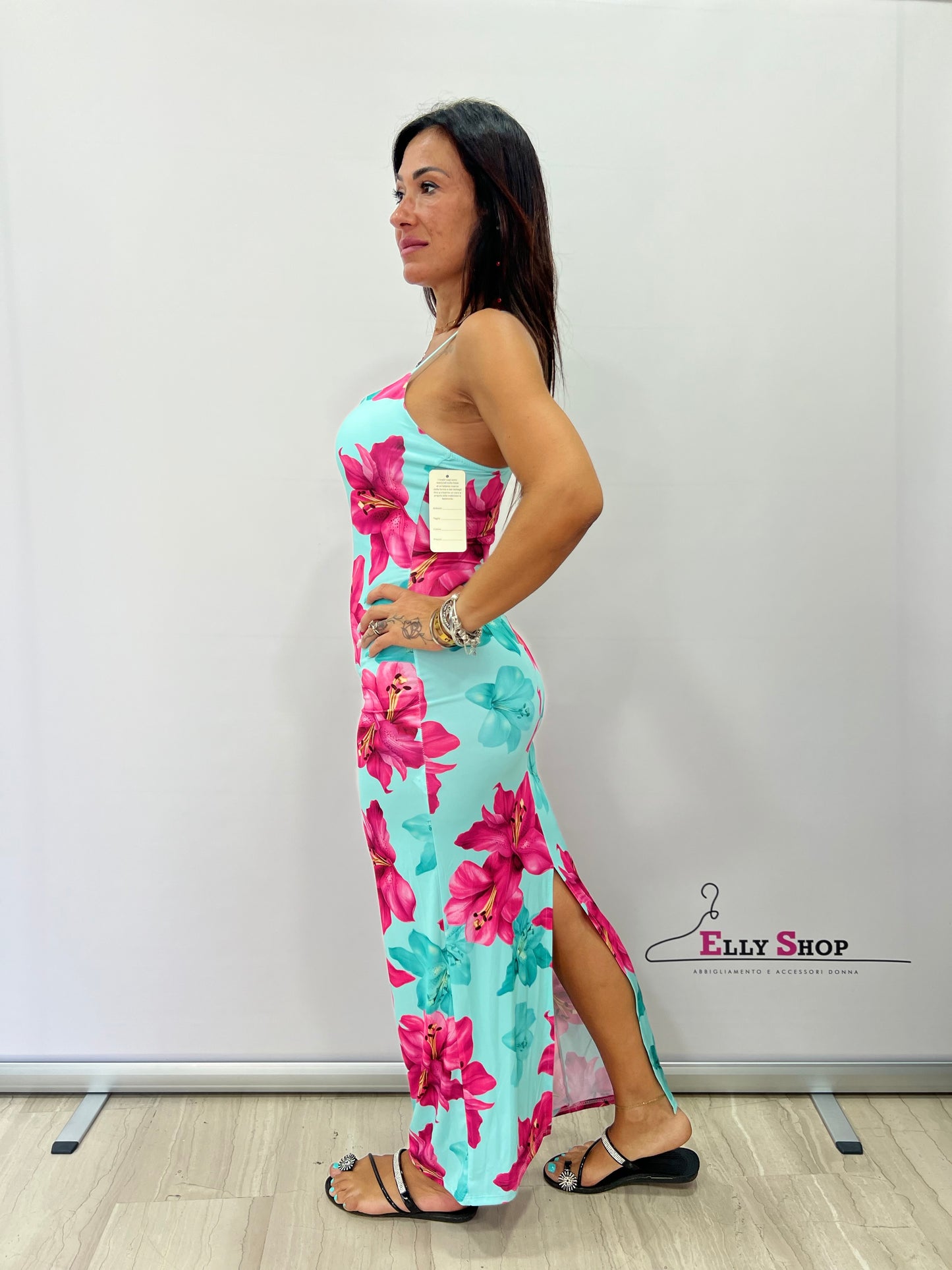 Abito lungo estivo donna a fiori con spalline sottili – Taglia unica