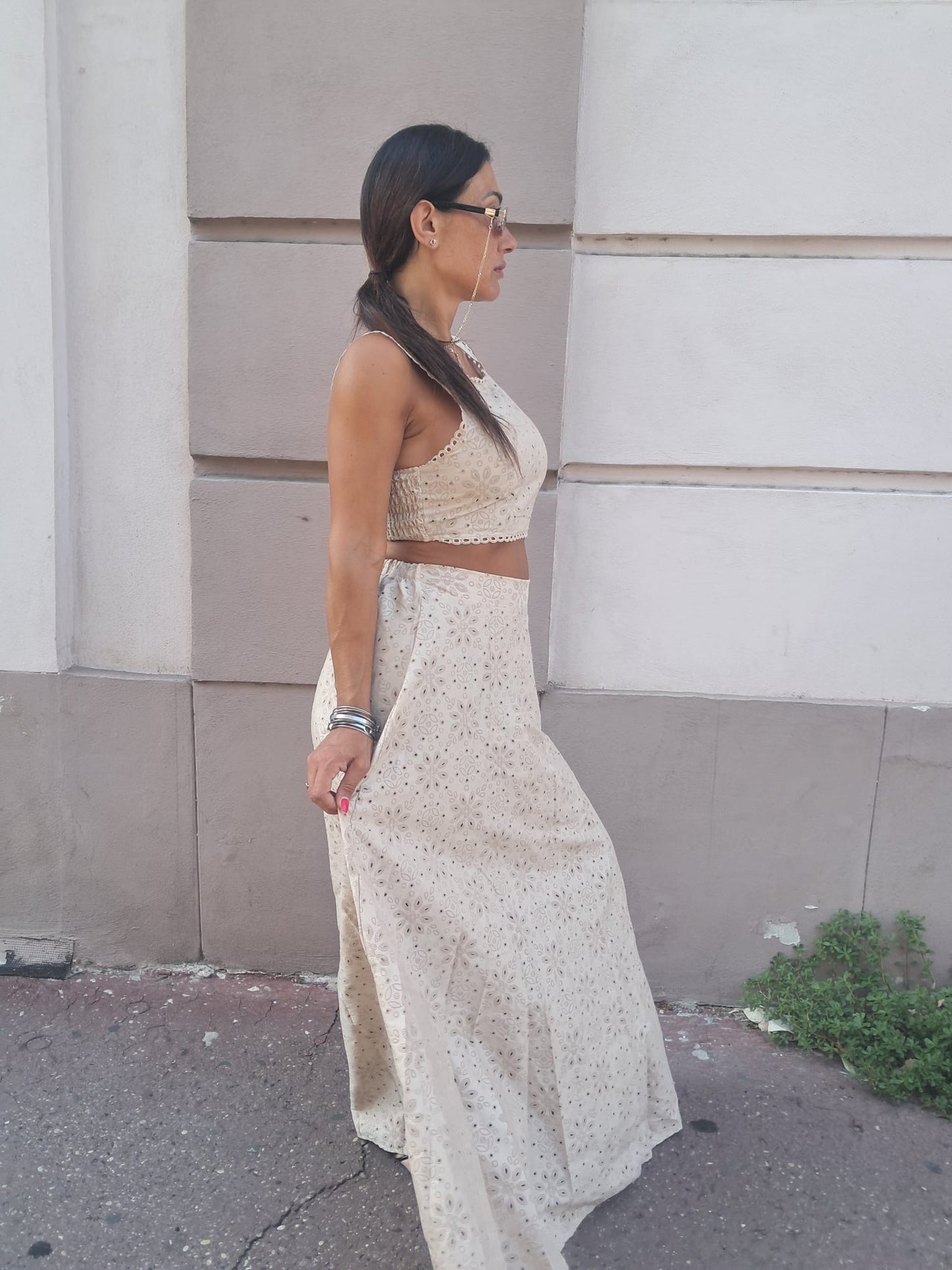 Completo Traforato Crop Top Gonna Lunga SANGALLO