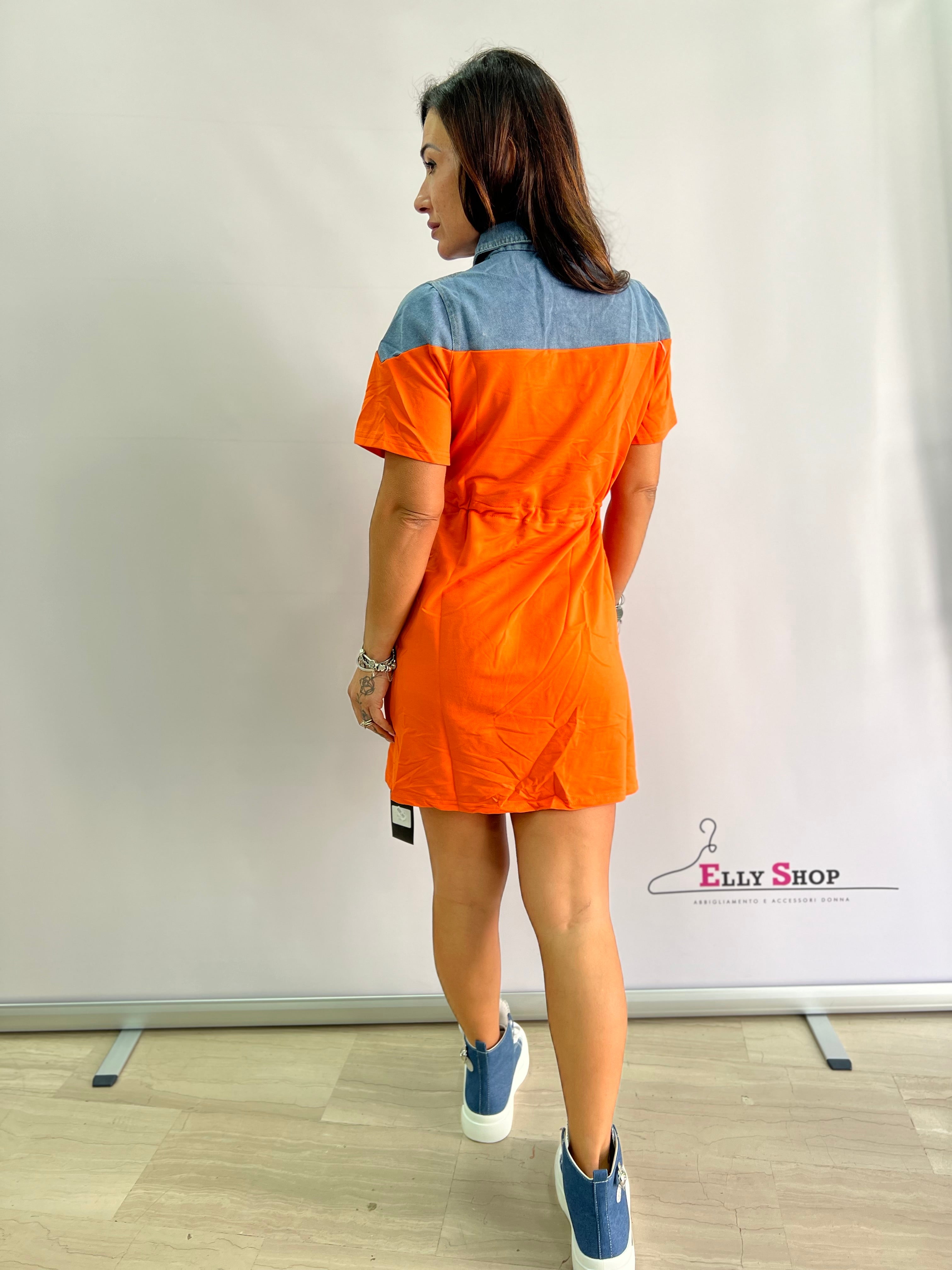 Vestito Casual Denim e Stoffa con Lacci