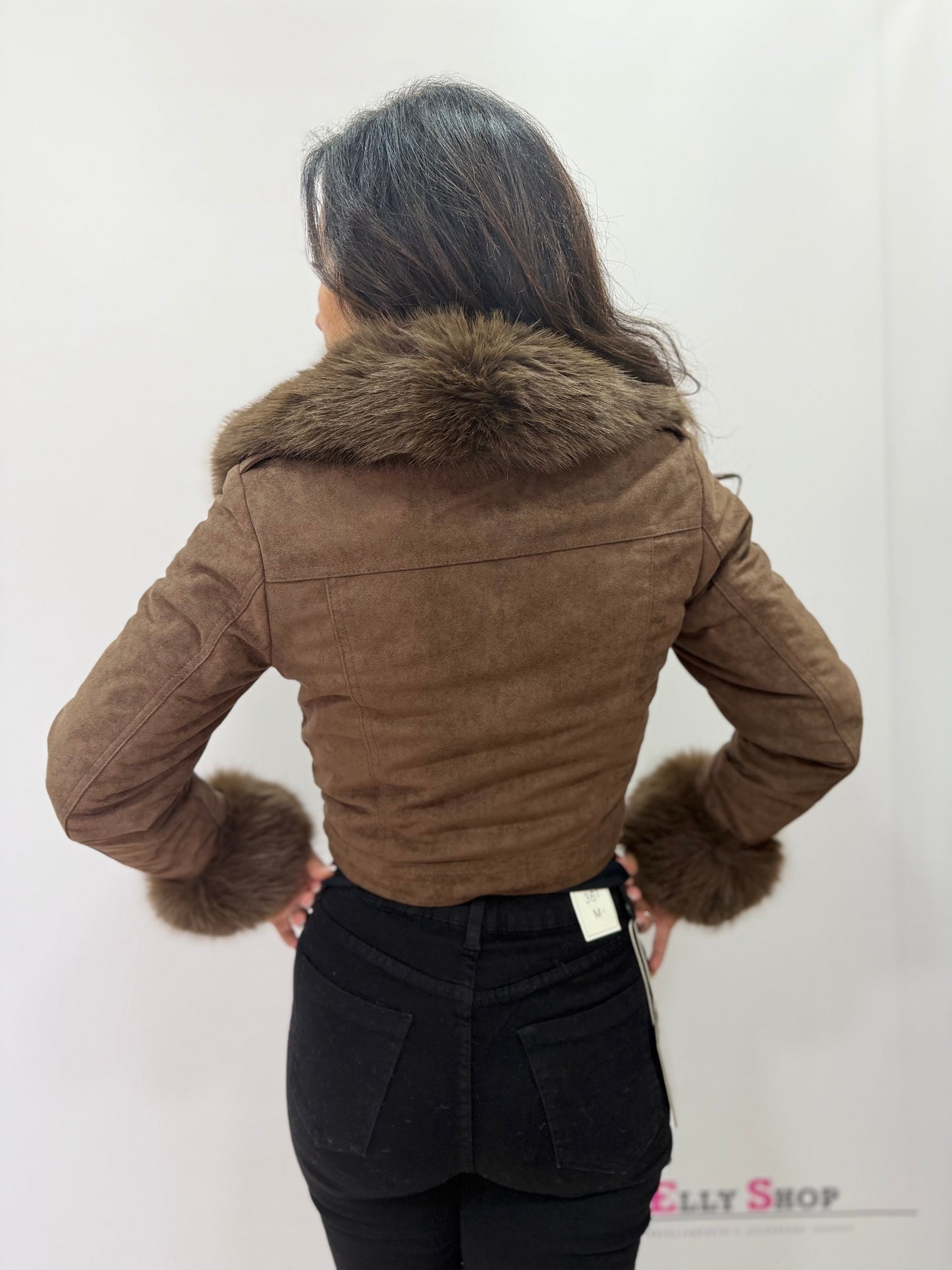 Giacca scamosciata corta con pelo donna