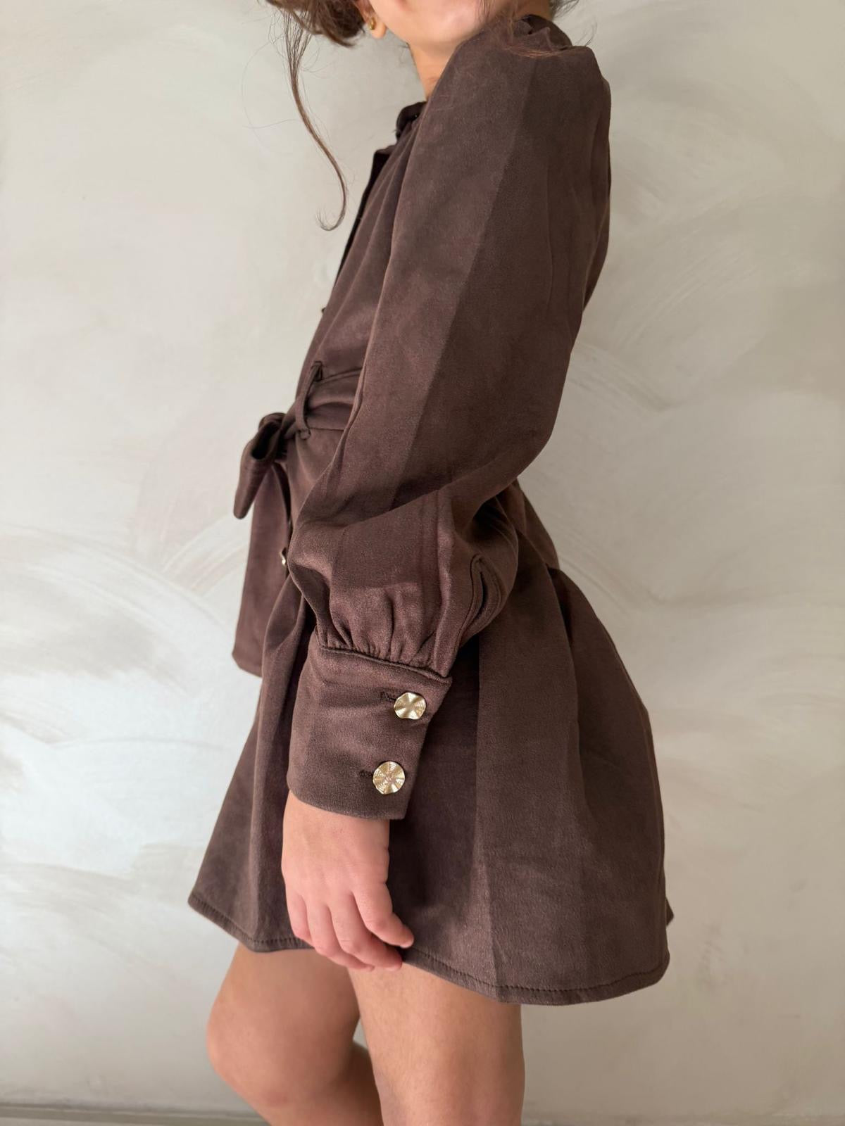 Abito camicia bambina marrone