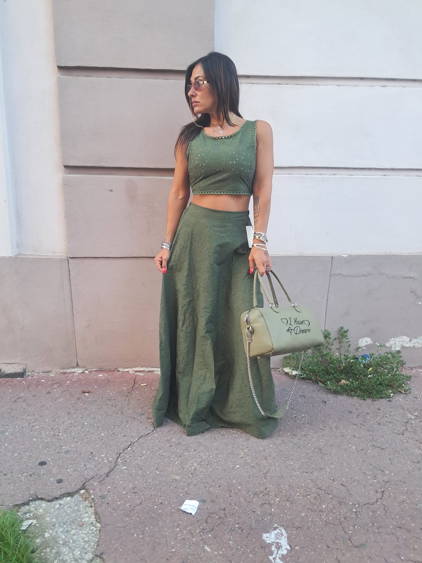 Completo Traforato Crop Top Gonna Lunga SANGALLO