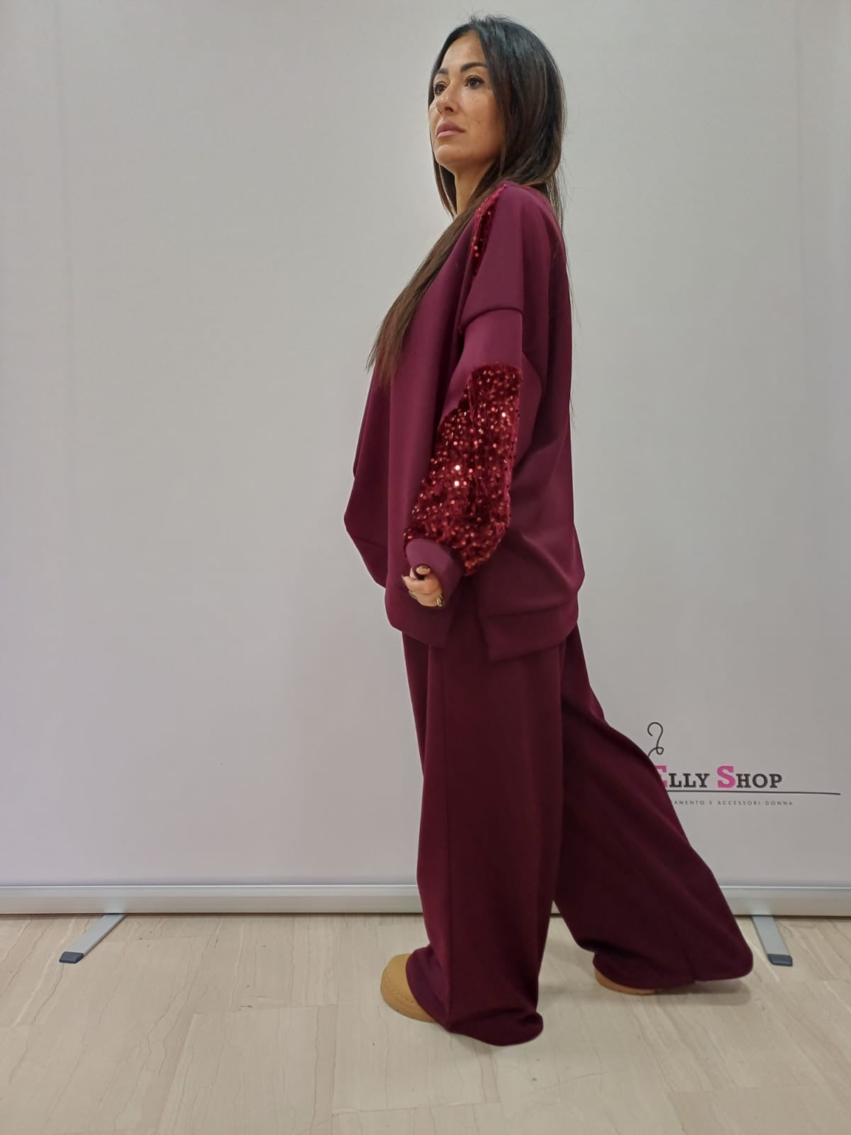 Completo curvy donna con maniche in paillettes