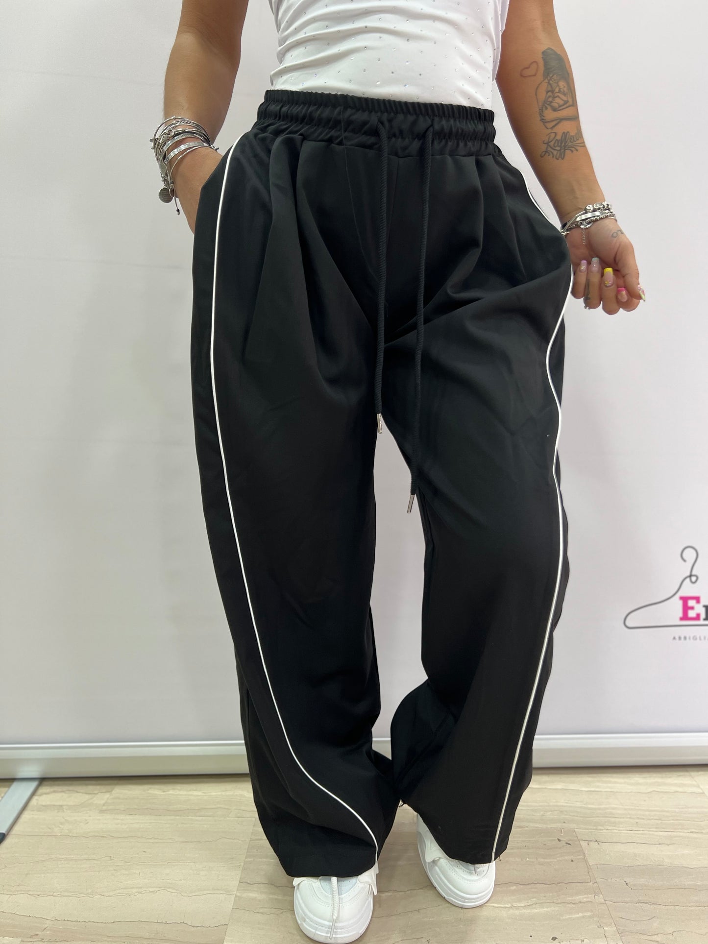 Pantaloni Jogger Donna Ampi con Righe Laterali – Casual Sportivi Primavera Estate