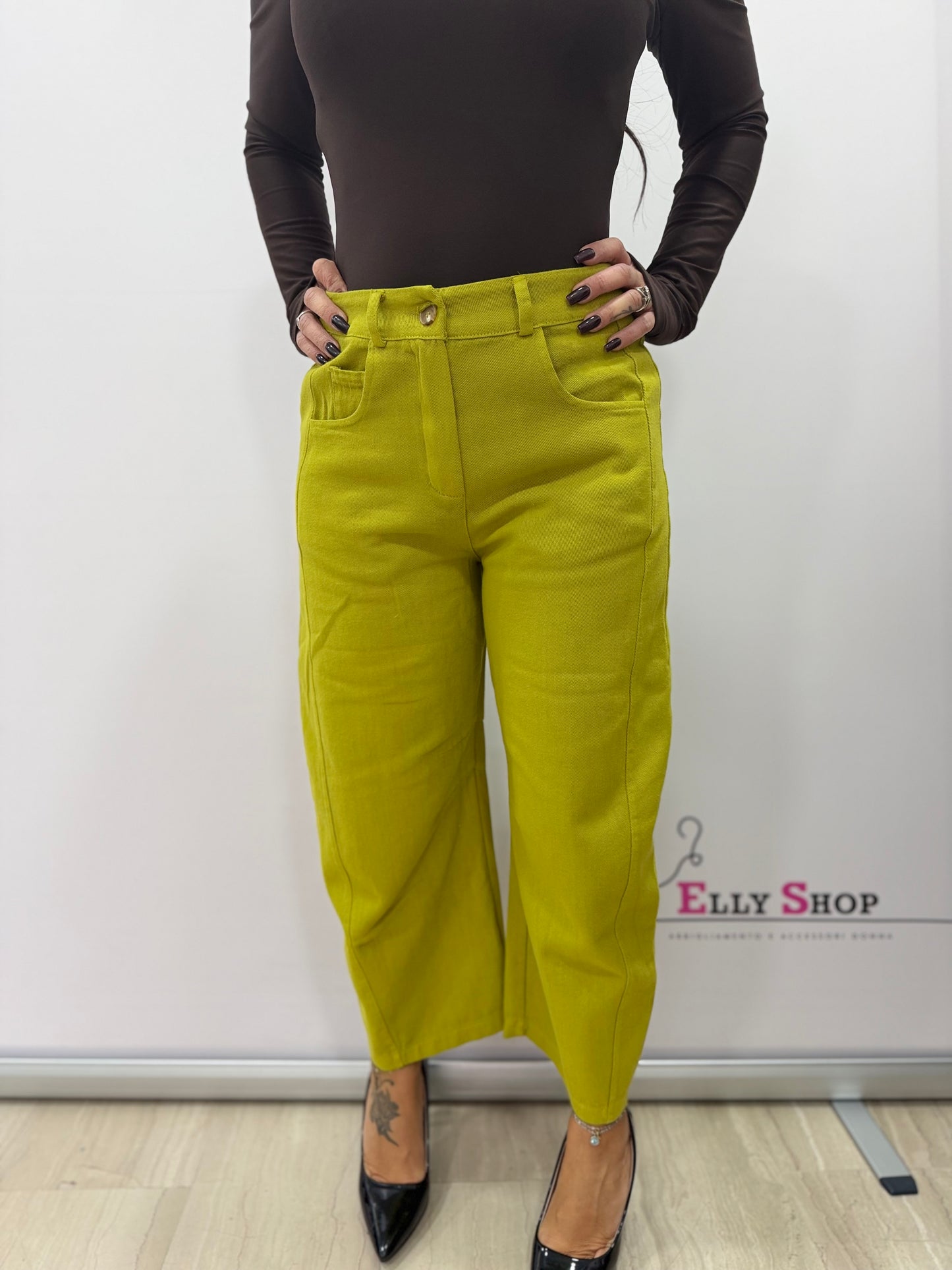Pantalone donna cropped vita alta colorato