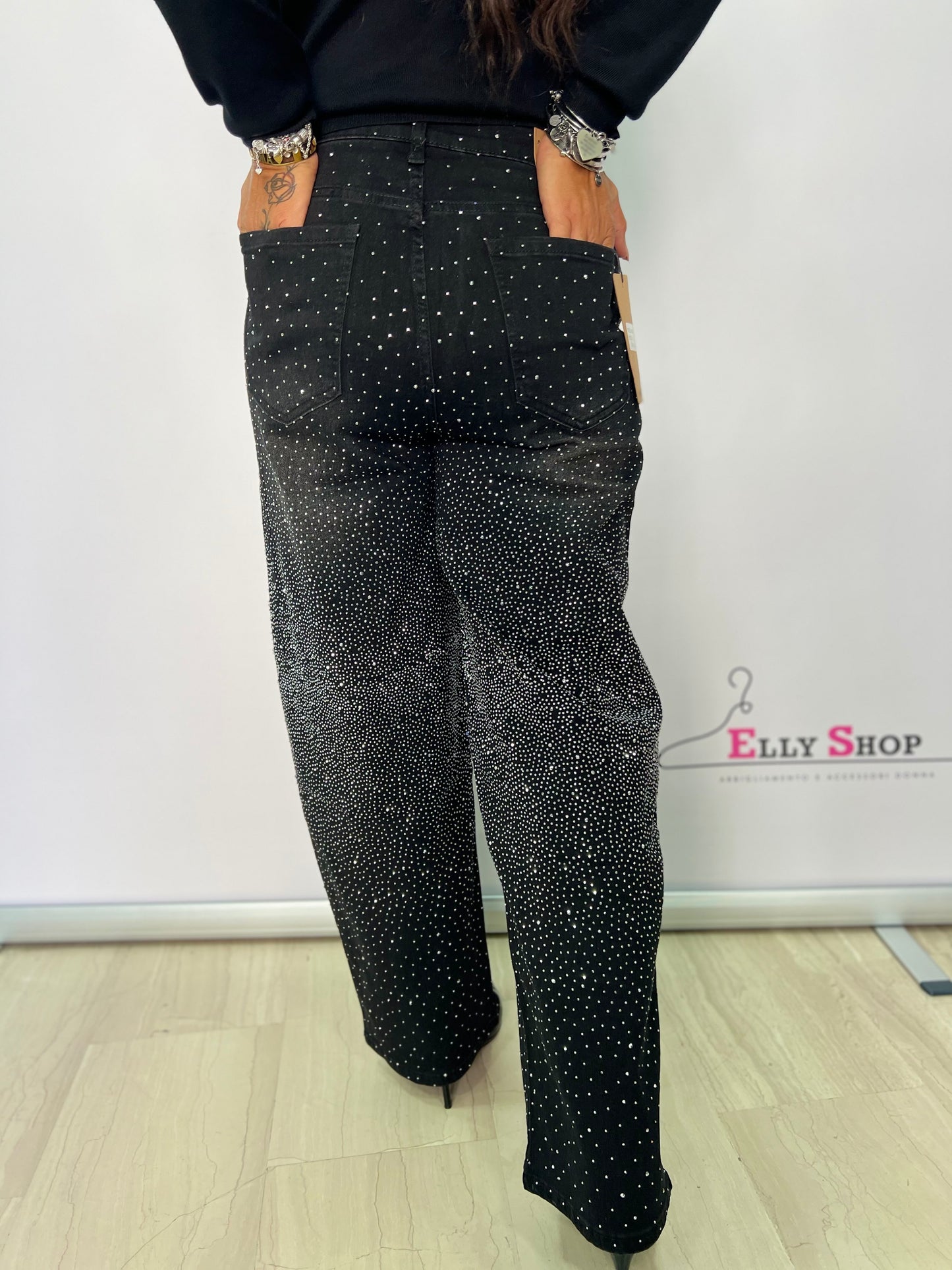 Jeans scuro balloon con brillantini