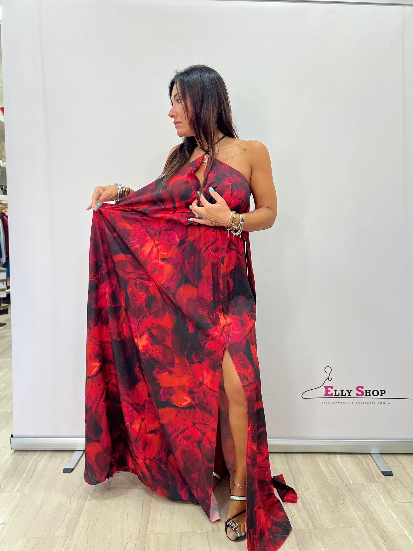 Vestito Curvy Estivo con Fiori e Spacco Laterale