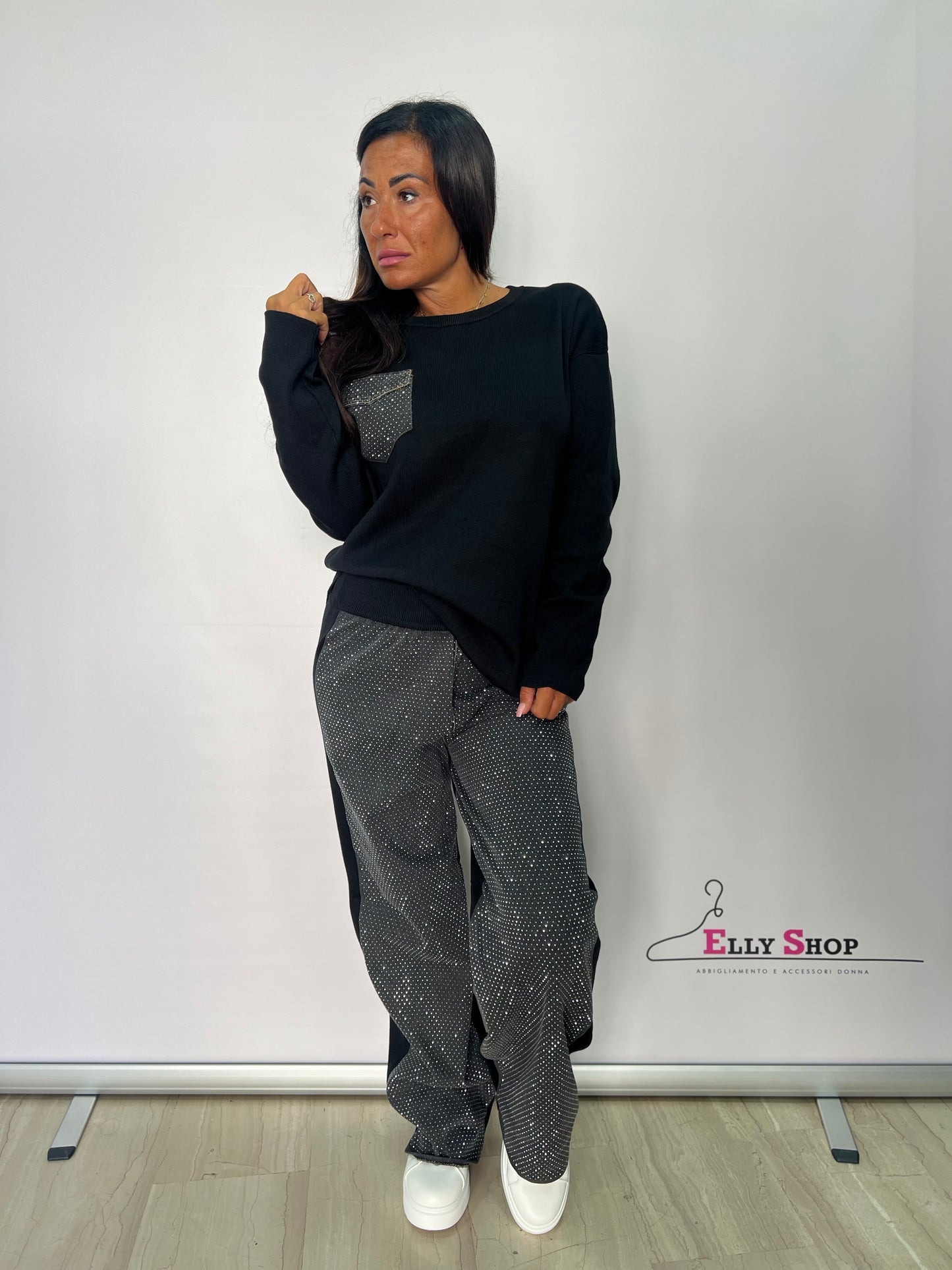 Completo Donna Oversize con Felpa e Pantalone Effetto Denim – Casual Autunno/Inverno