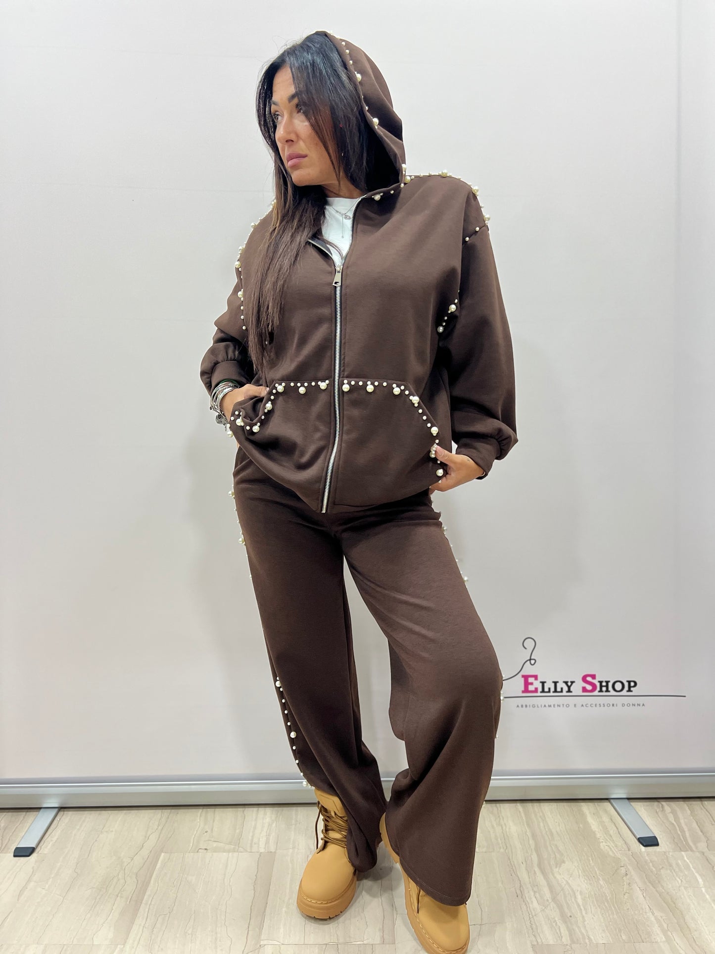 Completo tuta donna con perle felpata