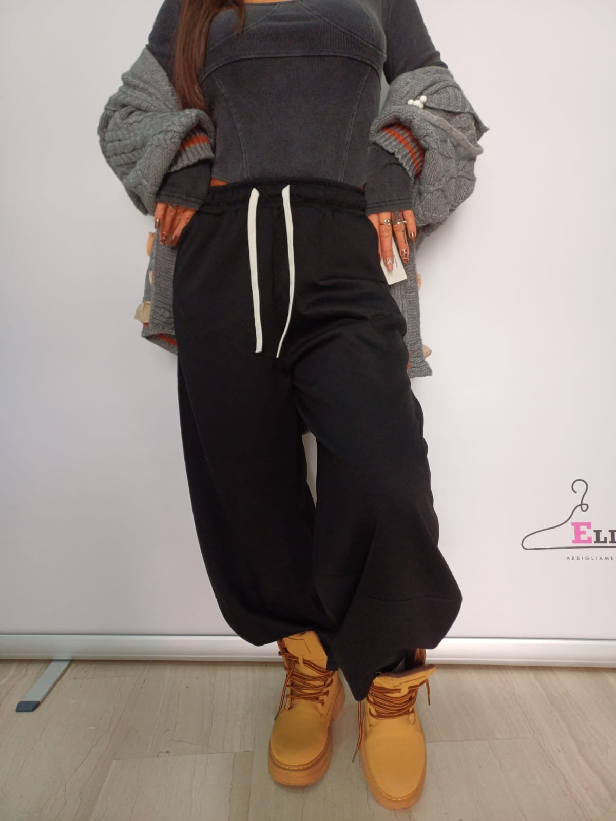 Pantalone jogger donna gamba ampia casual