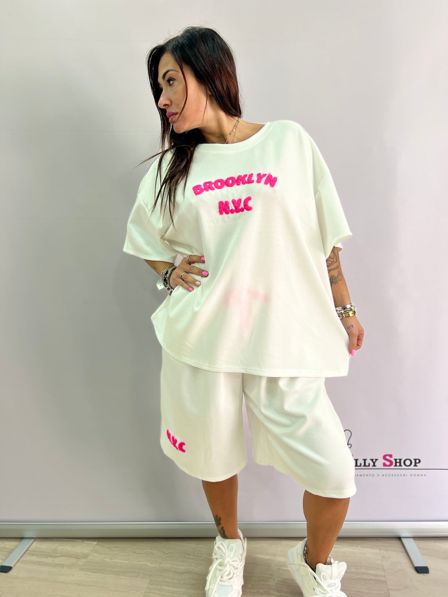 Completo donna oversize estivo “Brooklyn NYC” in tessuto tecnico leggero – taglia unica curvy