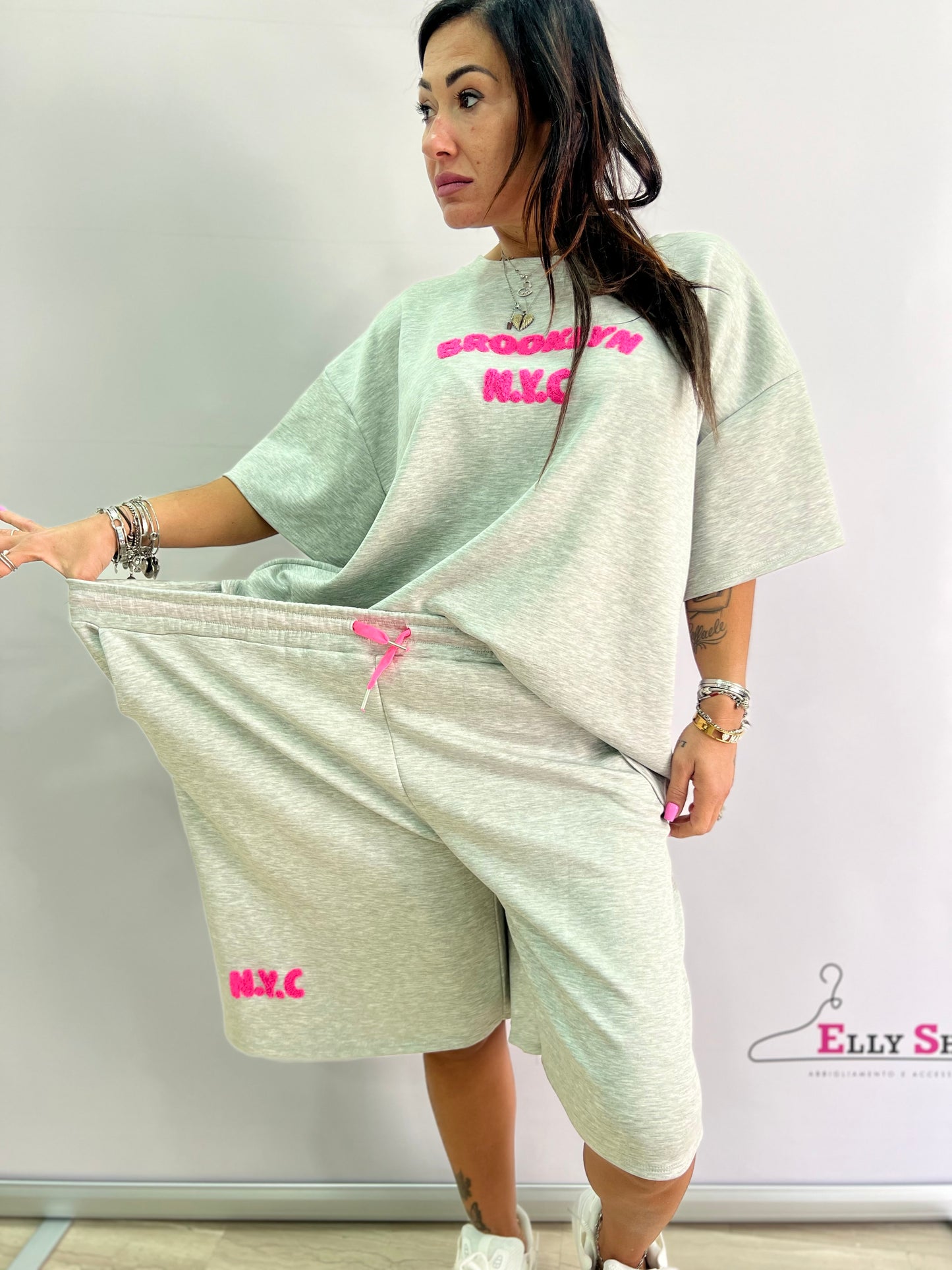 Completo donna oversize estivo “Brooklyn NYC” in tessuto tecnico leggero – taglia unica curvy