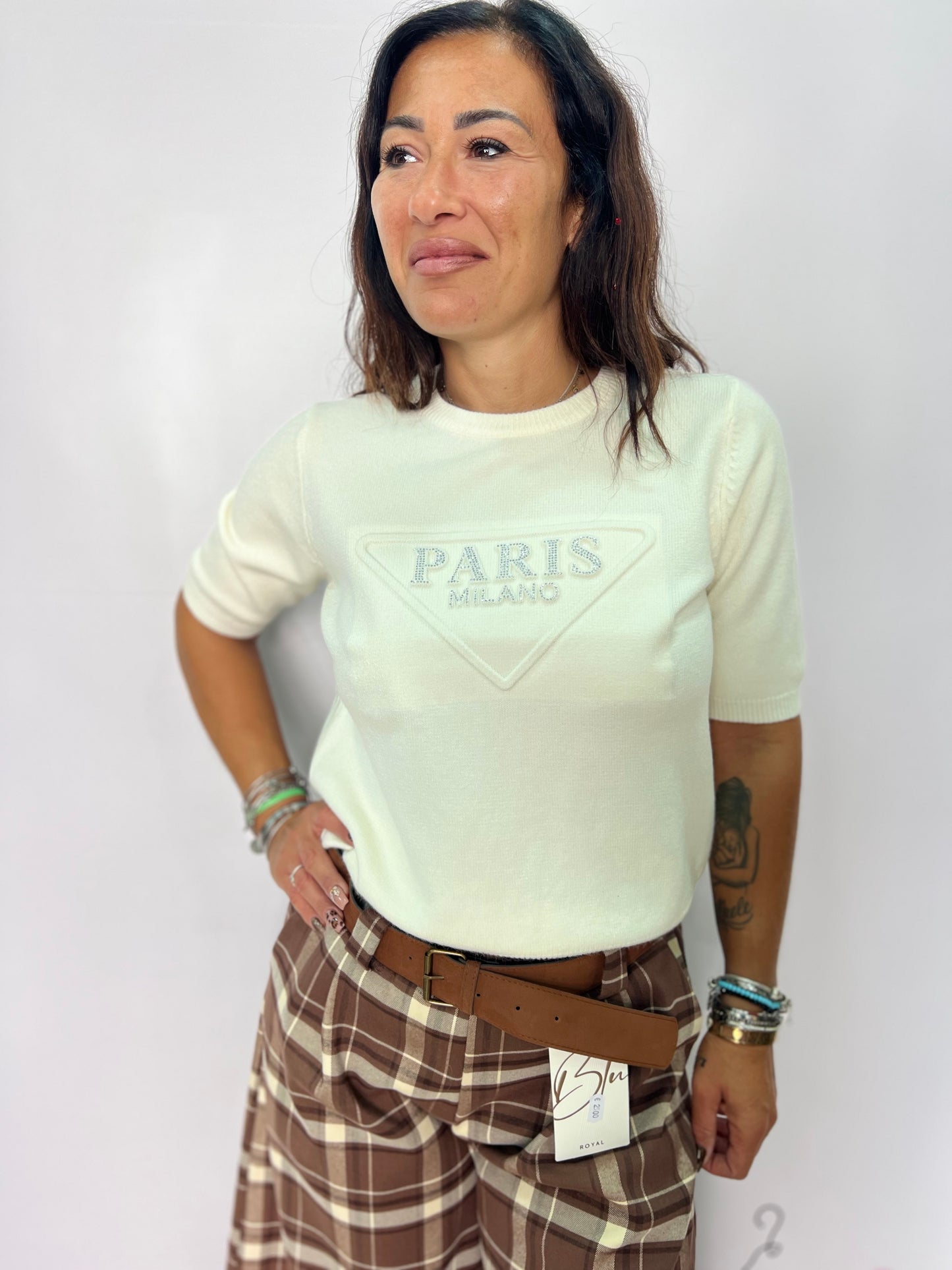 Maglia donna in lanetta scritta paris brillantini