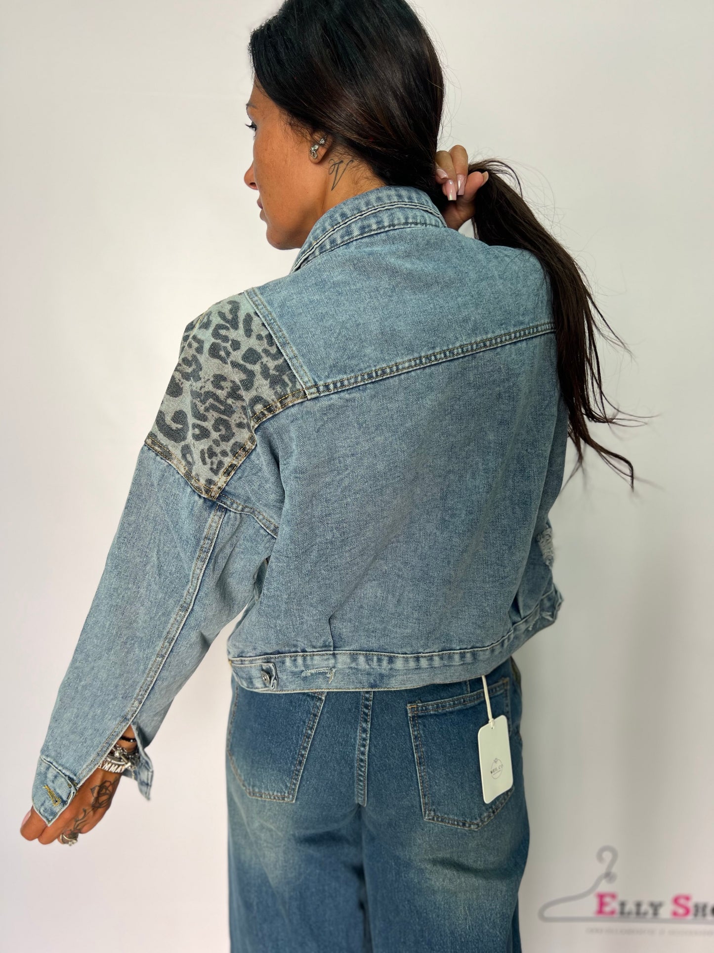 Giubbino in jeans e stoffa leopardo