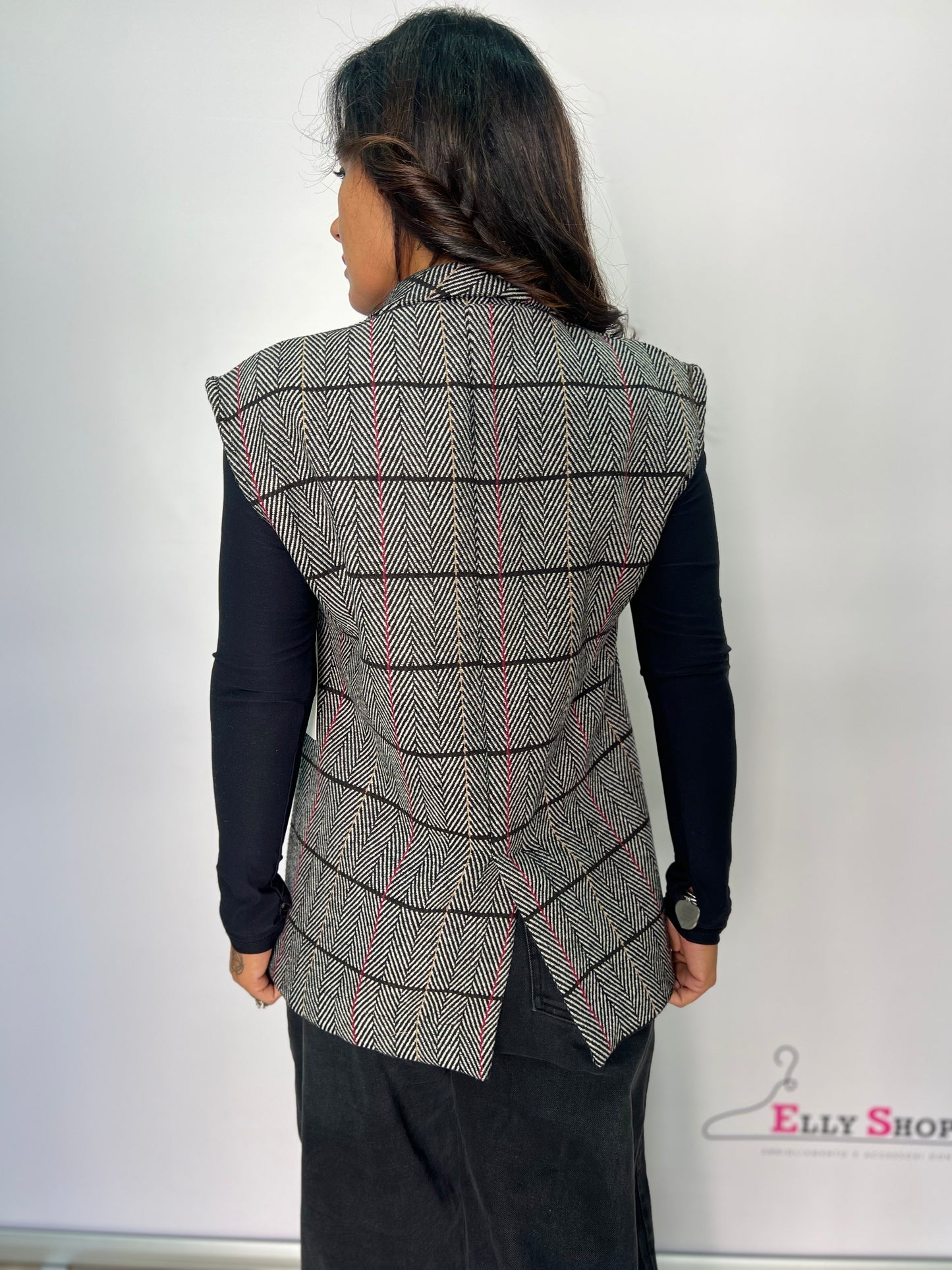 Gilet donna quadroni con spille