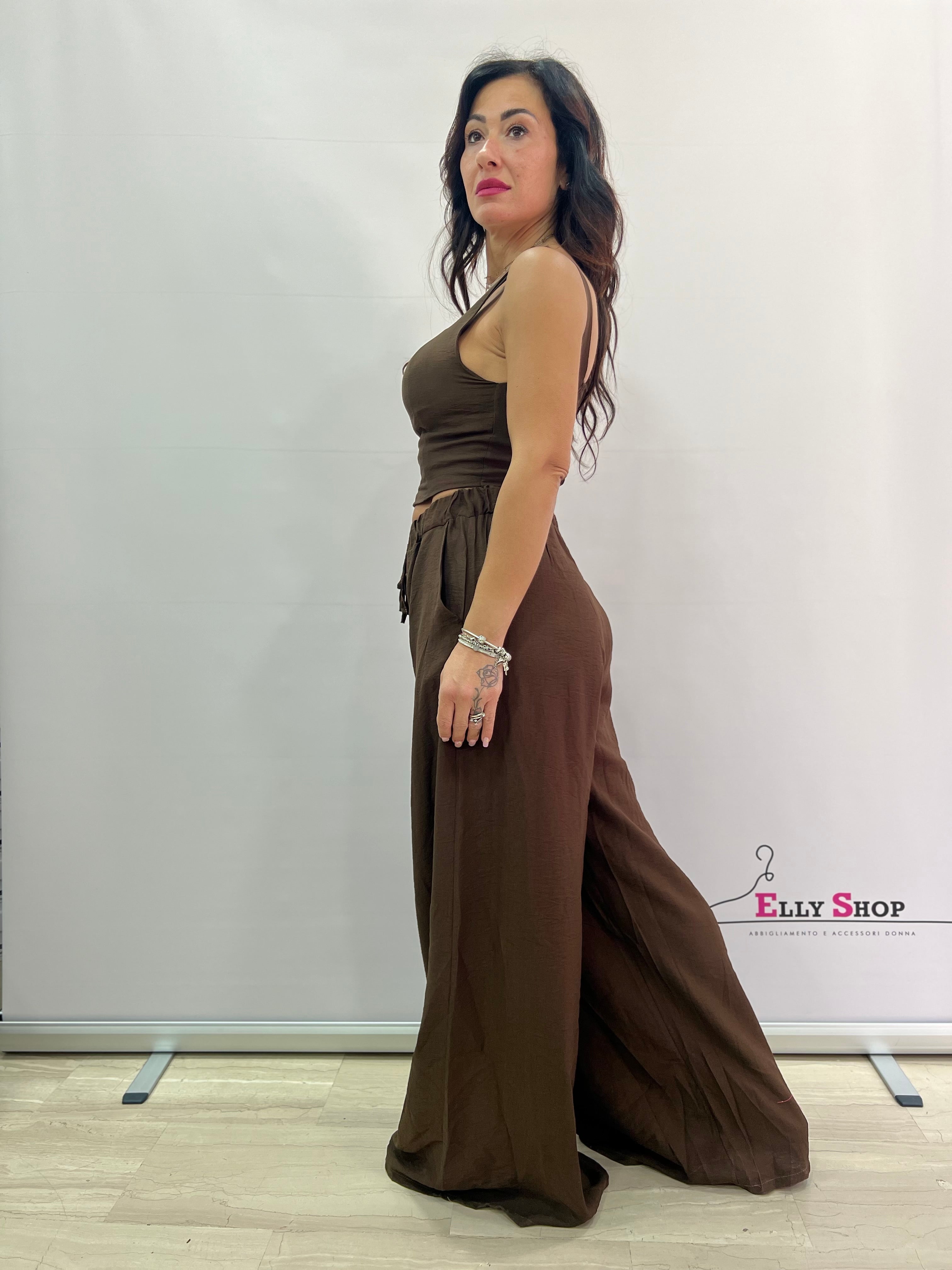 Completo Misto Lino Top e Pantalone Comodo a Zampa