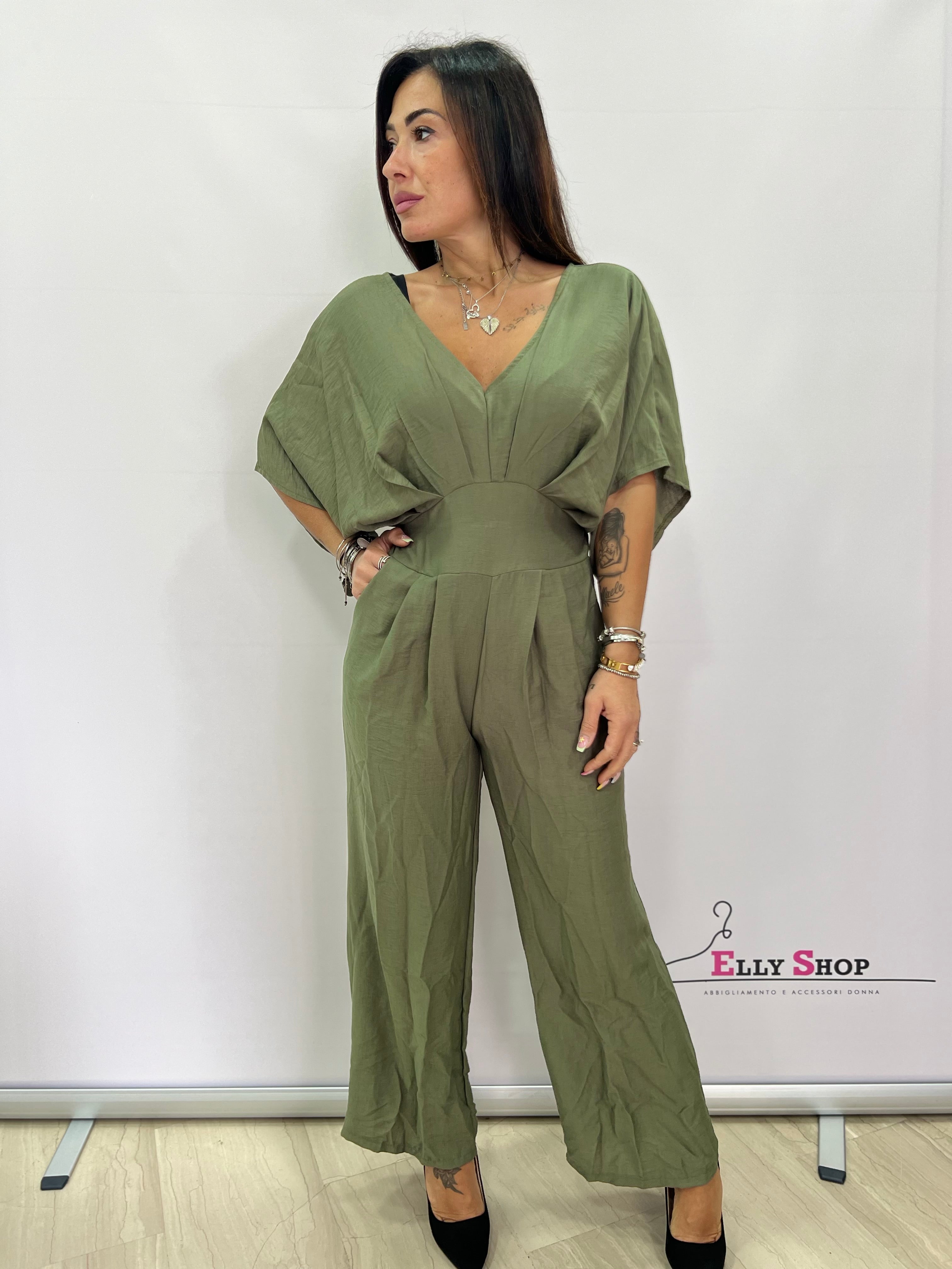 Tuta Intera Elegante Donna Scollo a V - Taglia Unica fino a L, Disponibile in Nero, Verde, Blu e Giallo