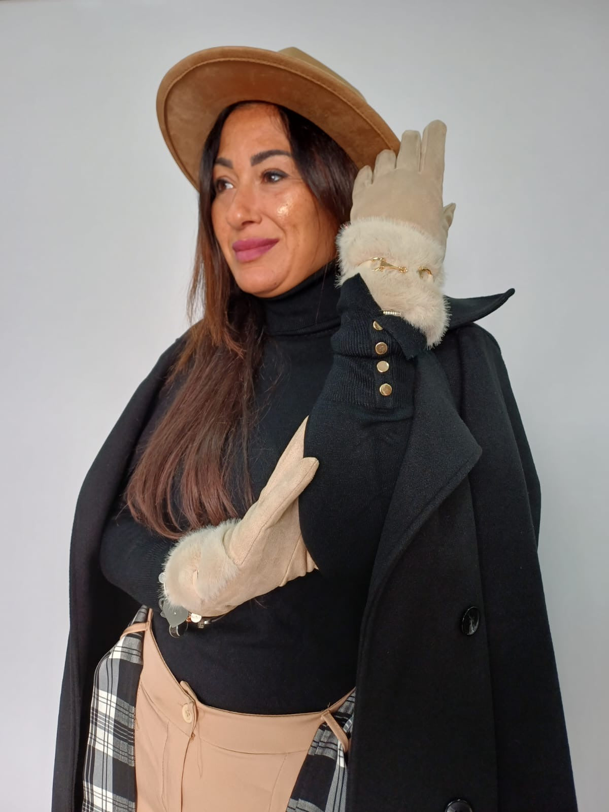 Cappello donna feltro cammello a tesa larga