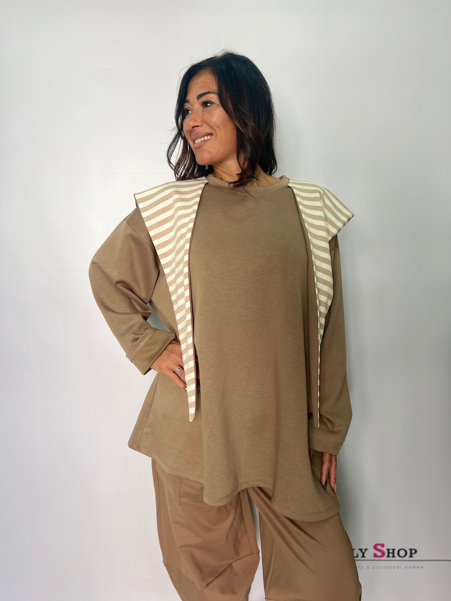 Felpa donna con cappuccio a righe