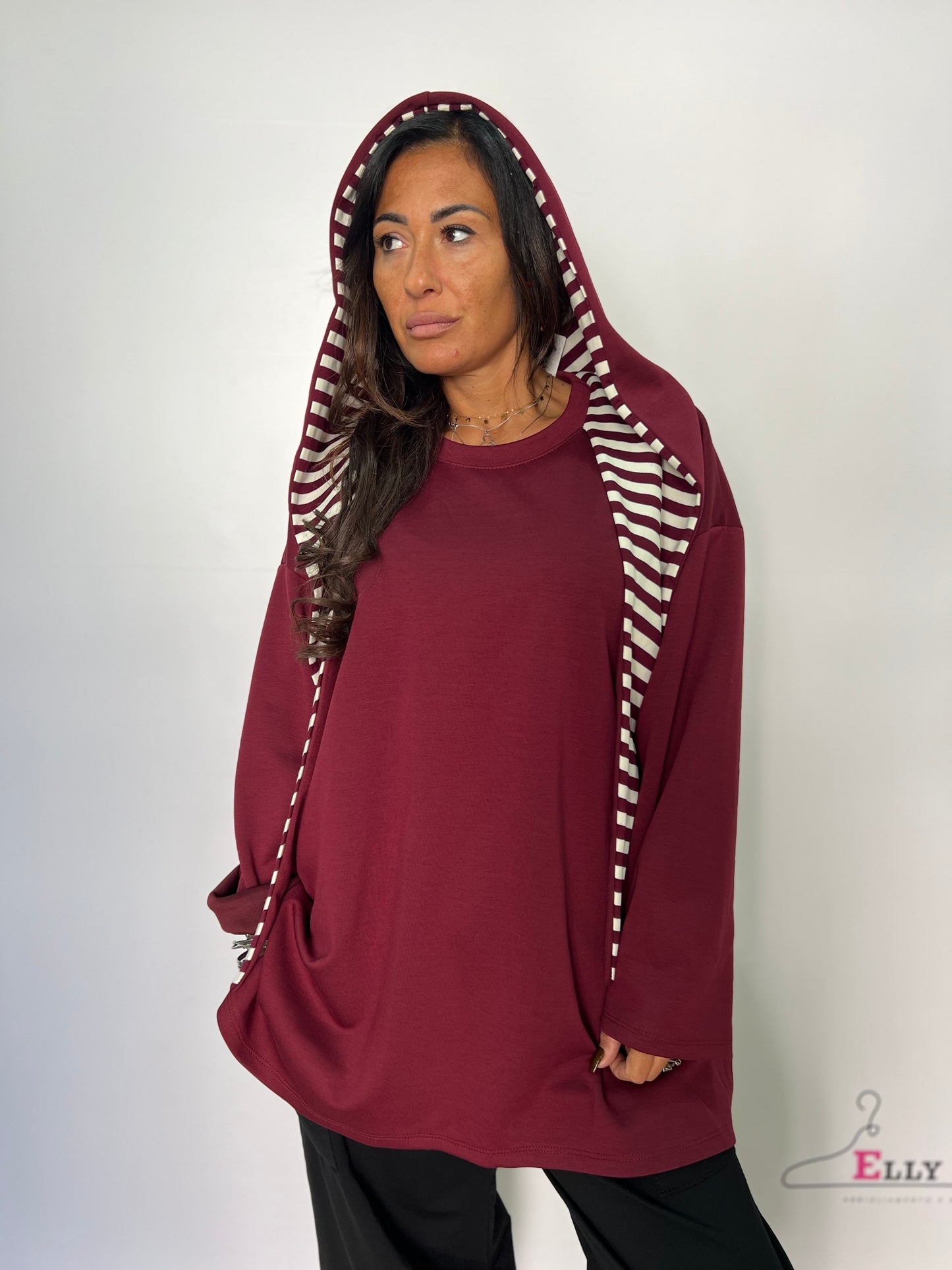 Felpa donna con cappuccio a righe