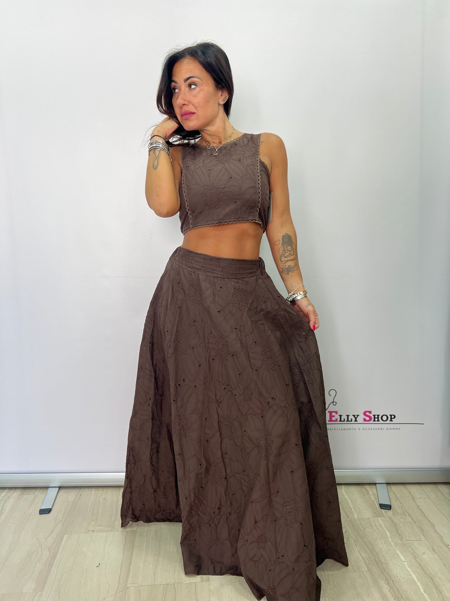Completo Traforato Crop Top Gonna Lunga SANGALLO