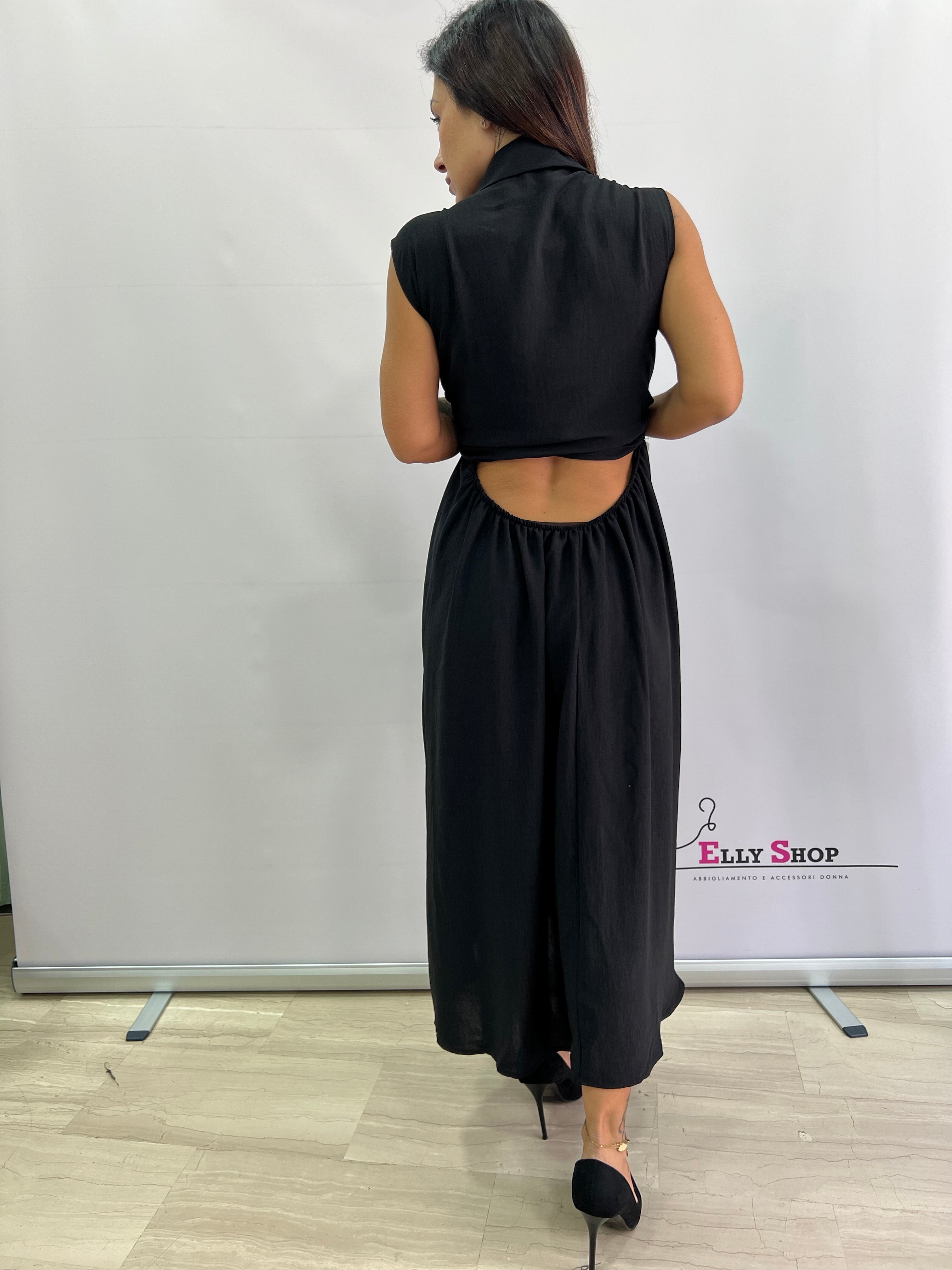 Abito lungo curvy donna smanicato con cintura – nero, verde militare o arancio