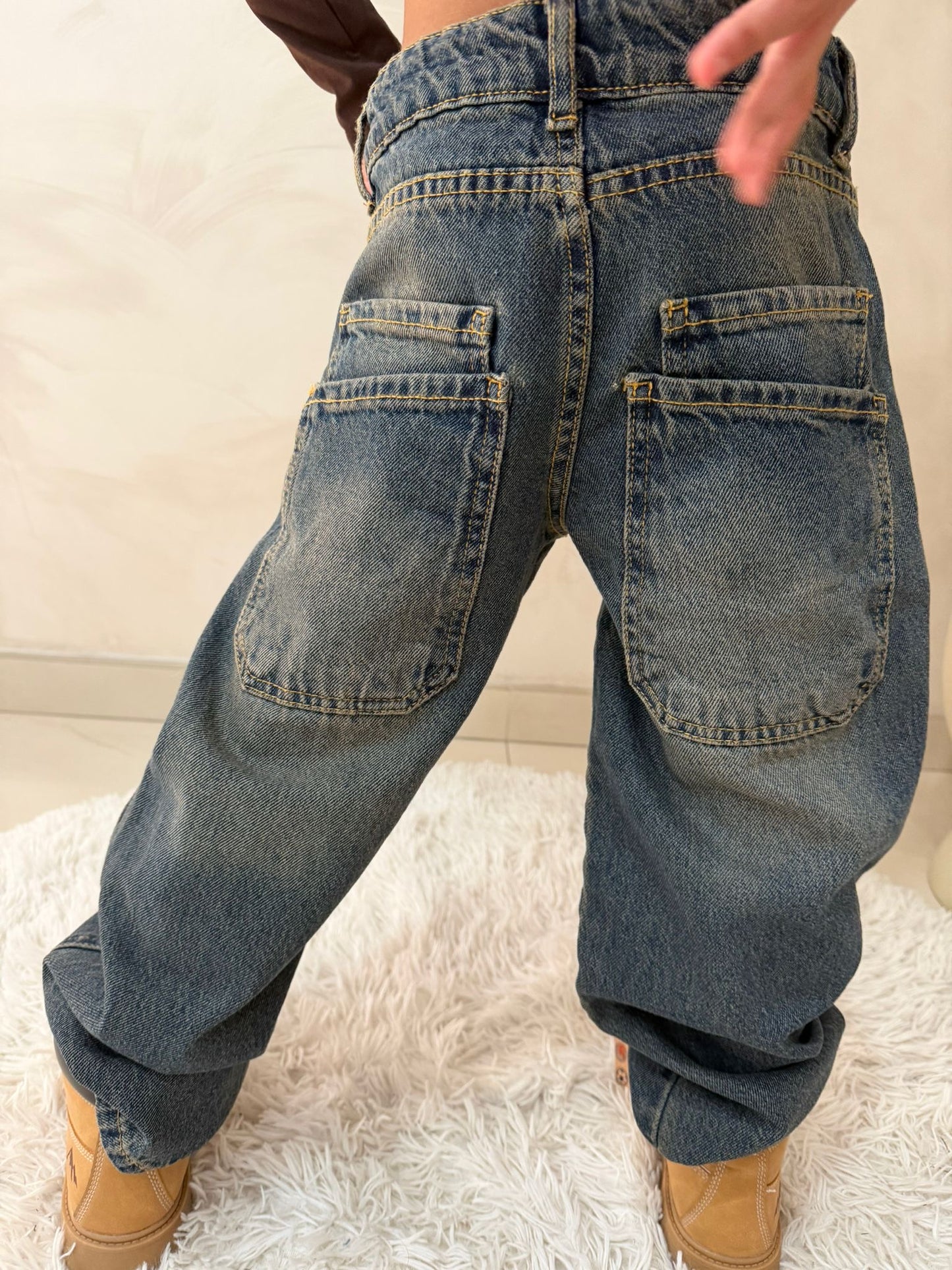Jeans baggy bambina casual doppia tasca