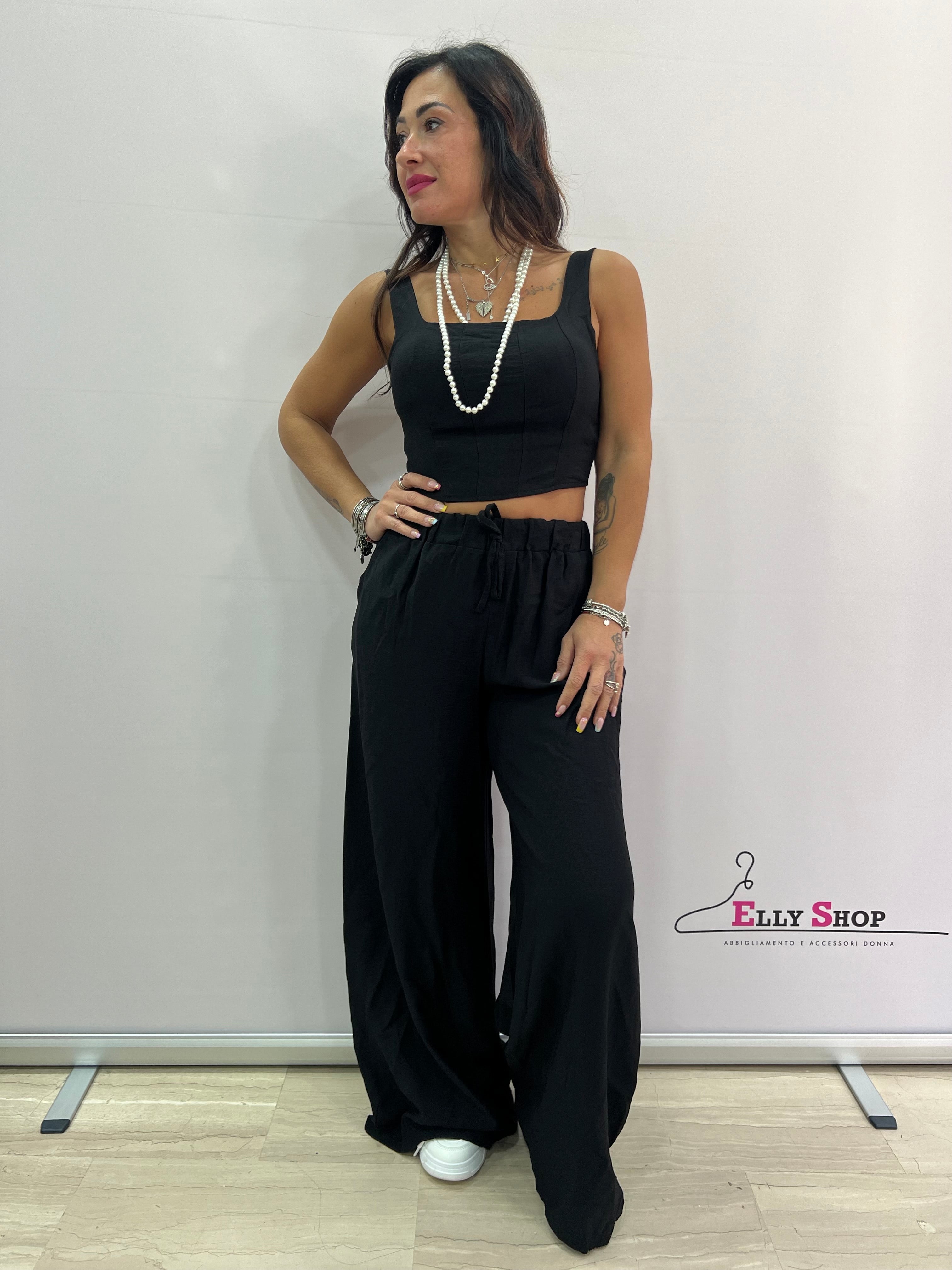 Completo Misto Lino Top e Pantalone Comodo a Zampa
