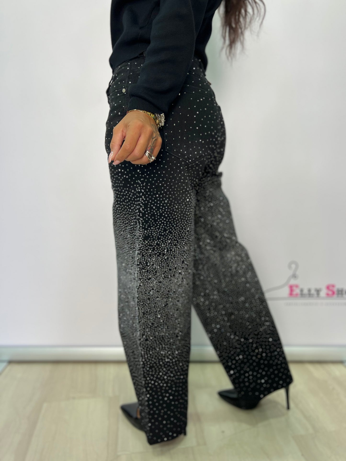 Jeans scuro balloon con brillantini