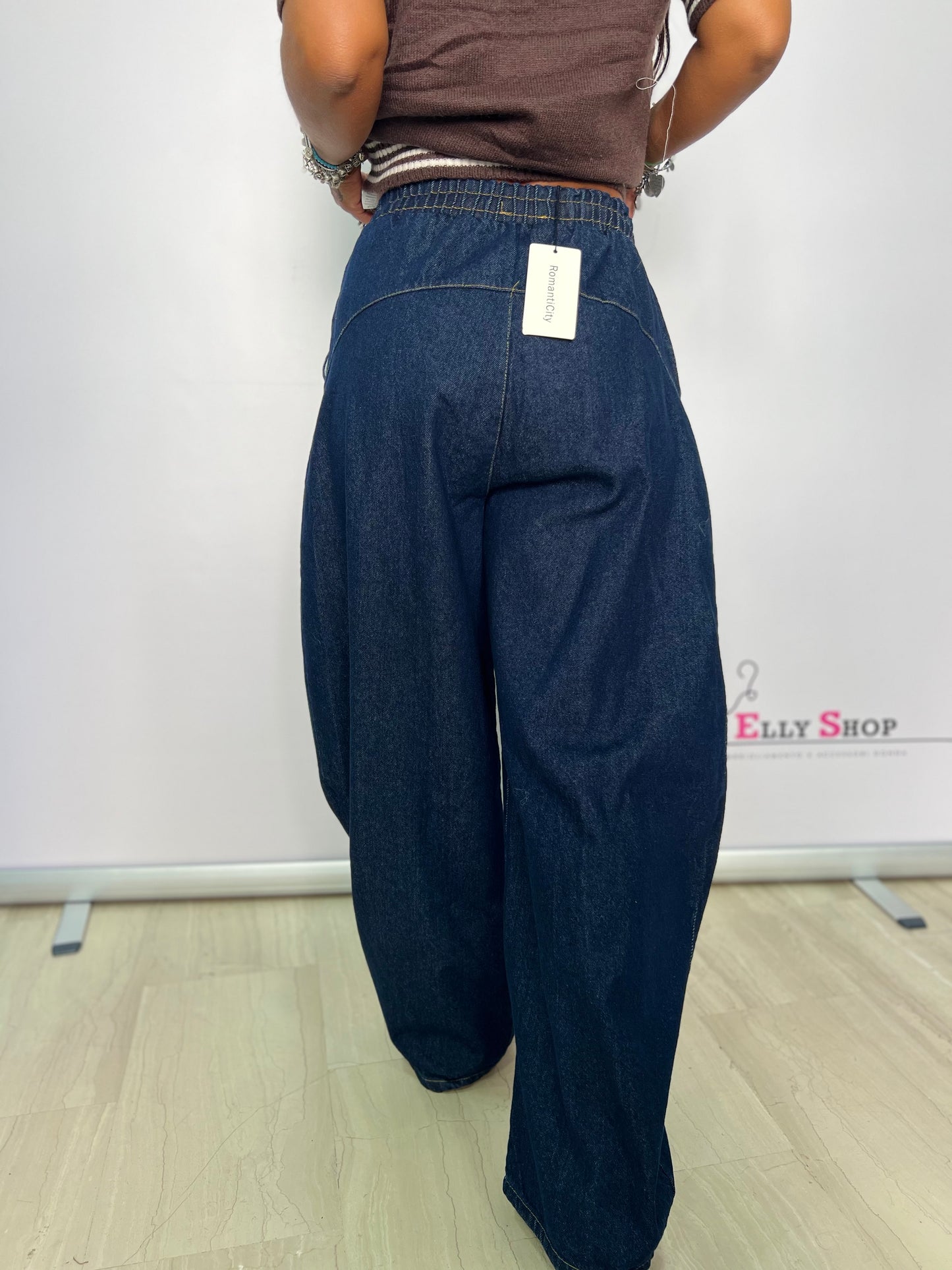 Pantalone in denim con molla in vita balloon