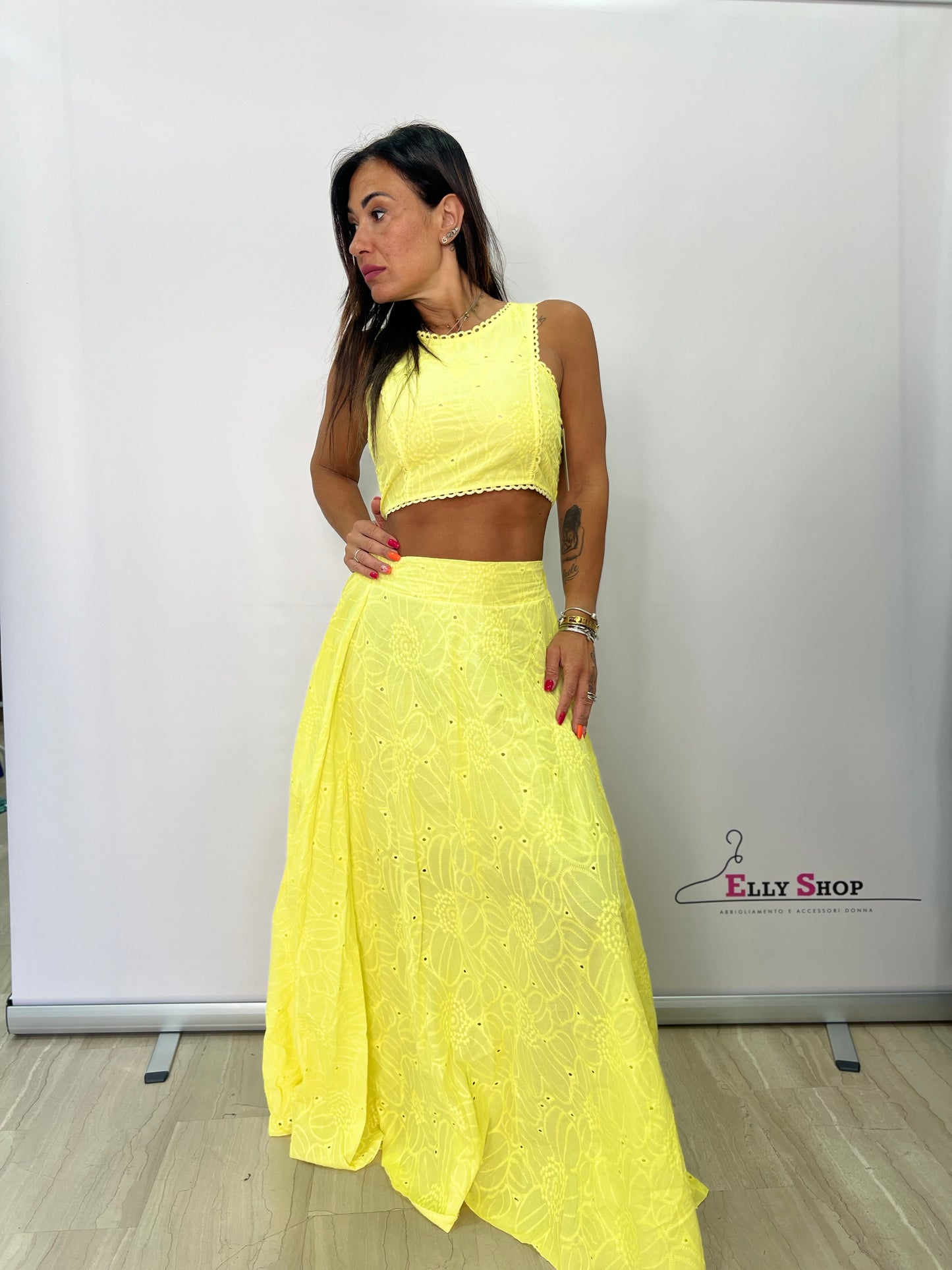 Completo Traforato Crop Top Gonna Lunga SANGALLO