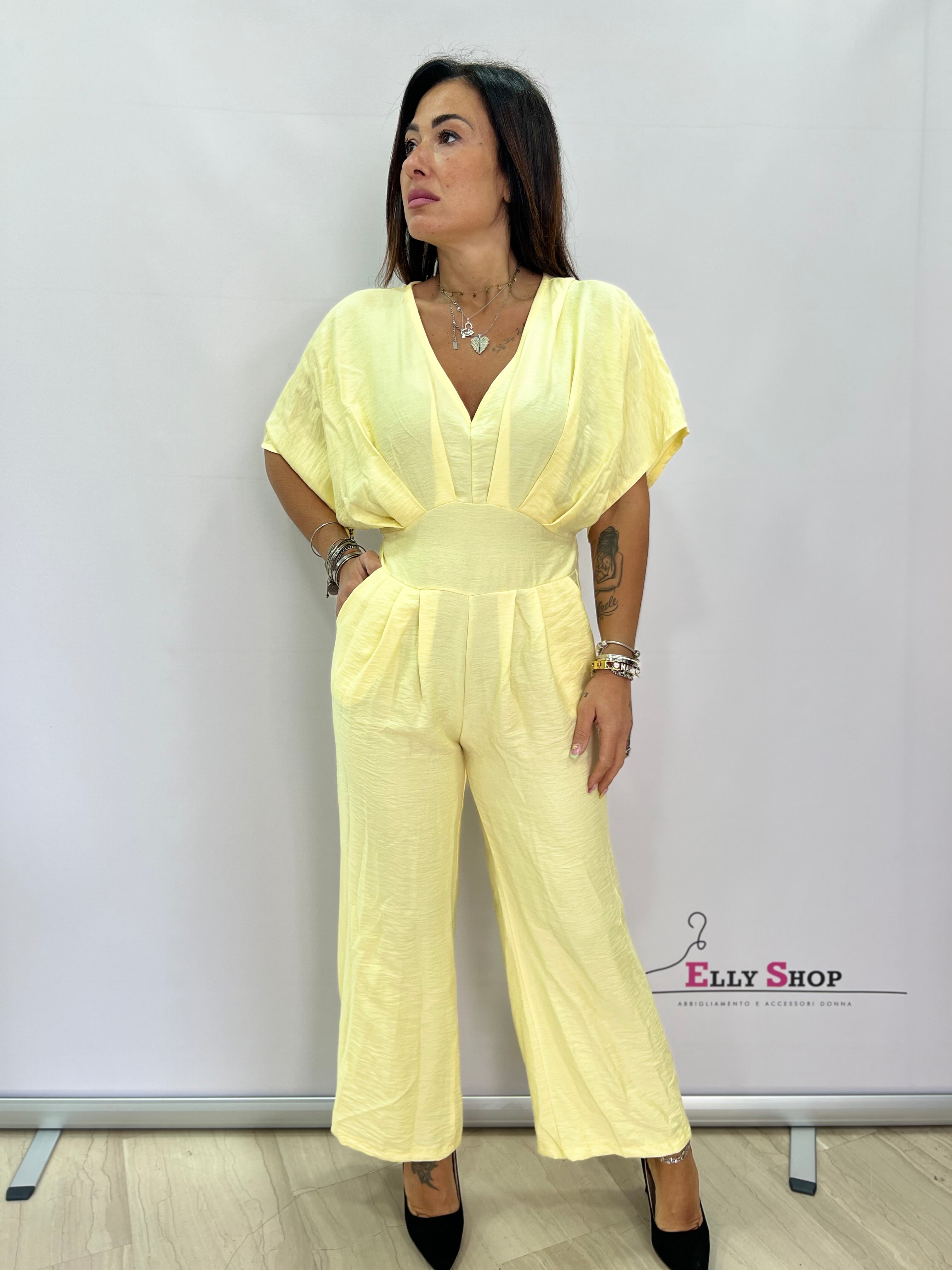 Tuta Intera Elegante Donna Scollo a V - Taglia Unica fino a L, Disponibile in Nero, Verde, Blu e Giallo