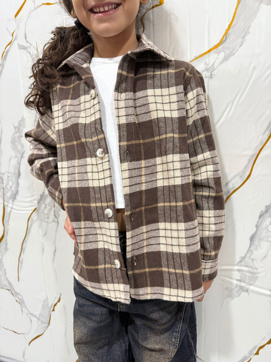 Camicia a quadri bambina in flanella  — overshirt casual inverno
