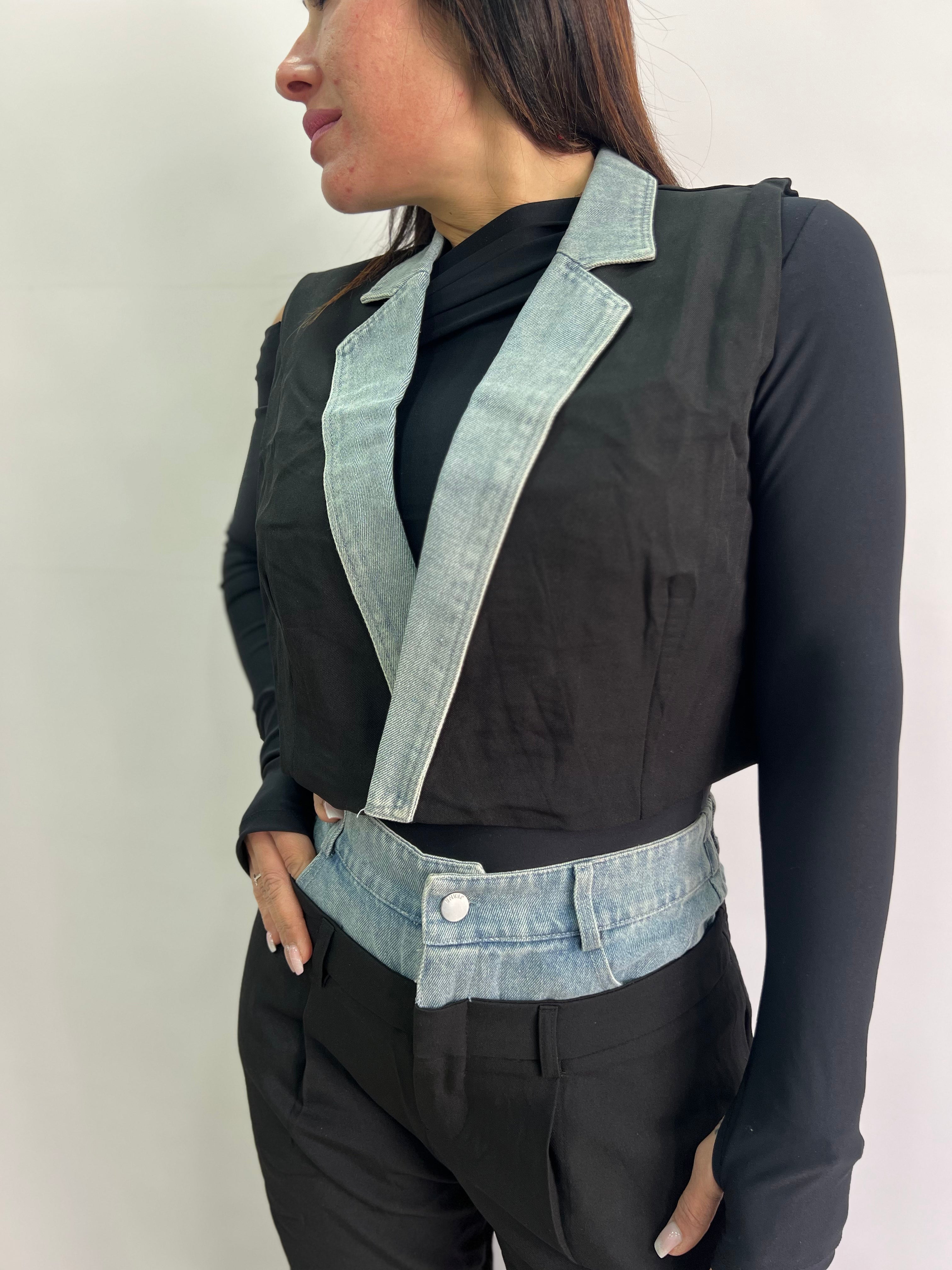 Completo Donna Elegante Due Pezzi con Gilet e Pantaloni a Vita Alta – Nero o Beige – Look Casual Chic