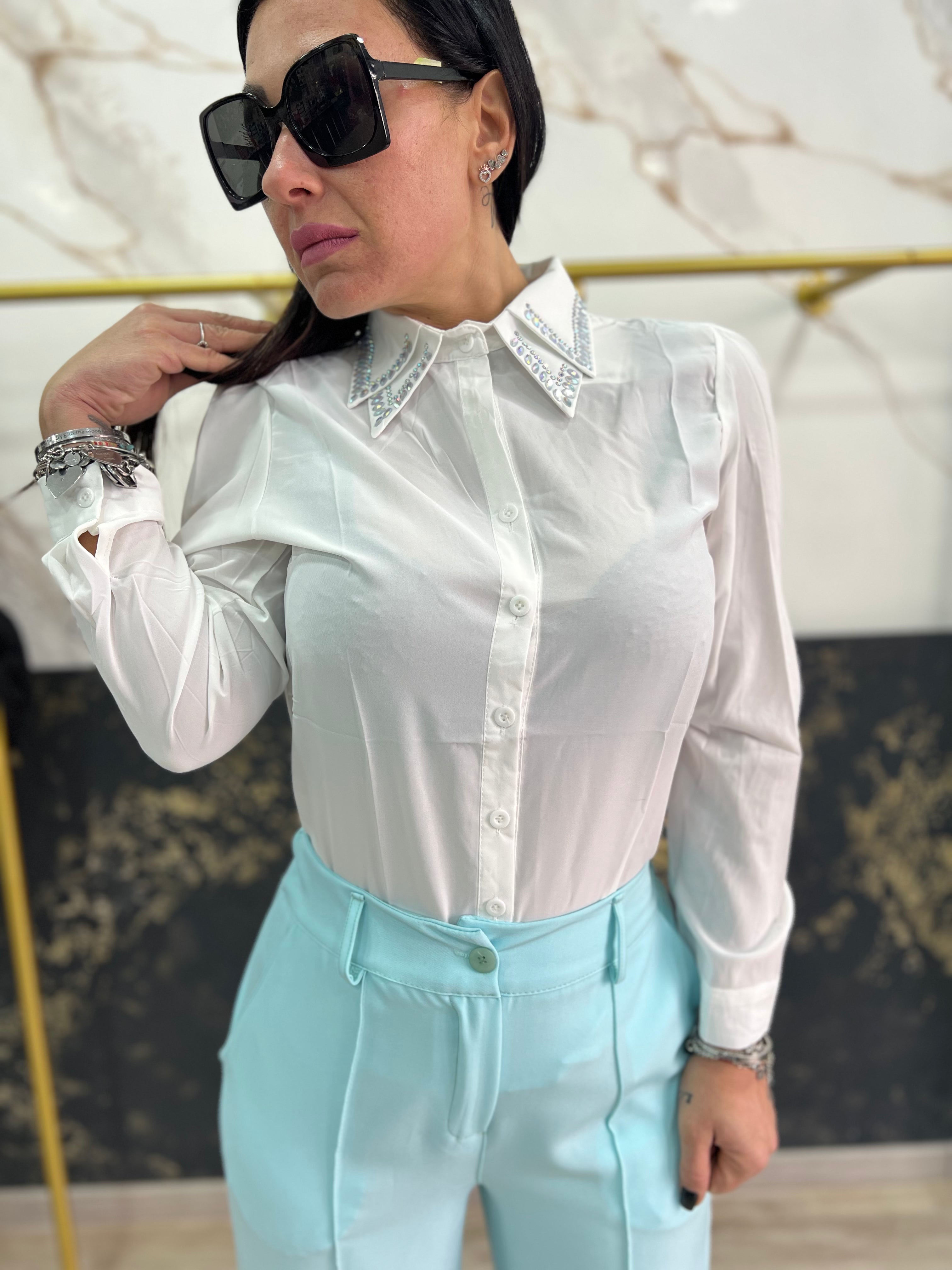 Camicia con doppio colletto swarovski