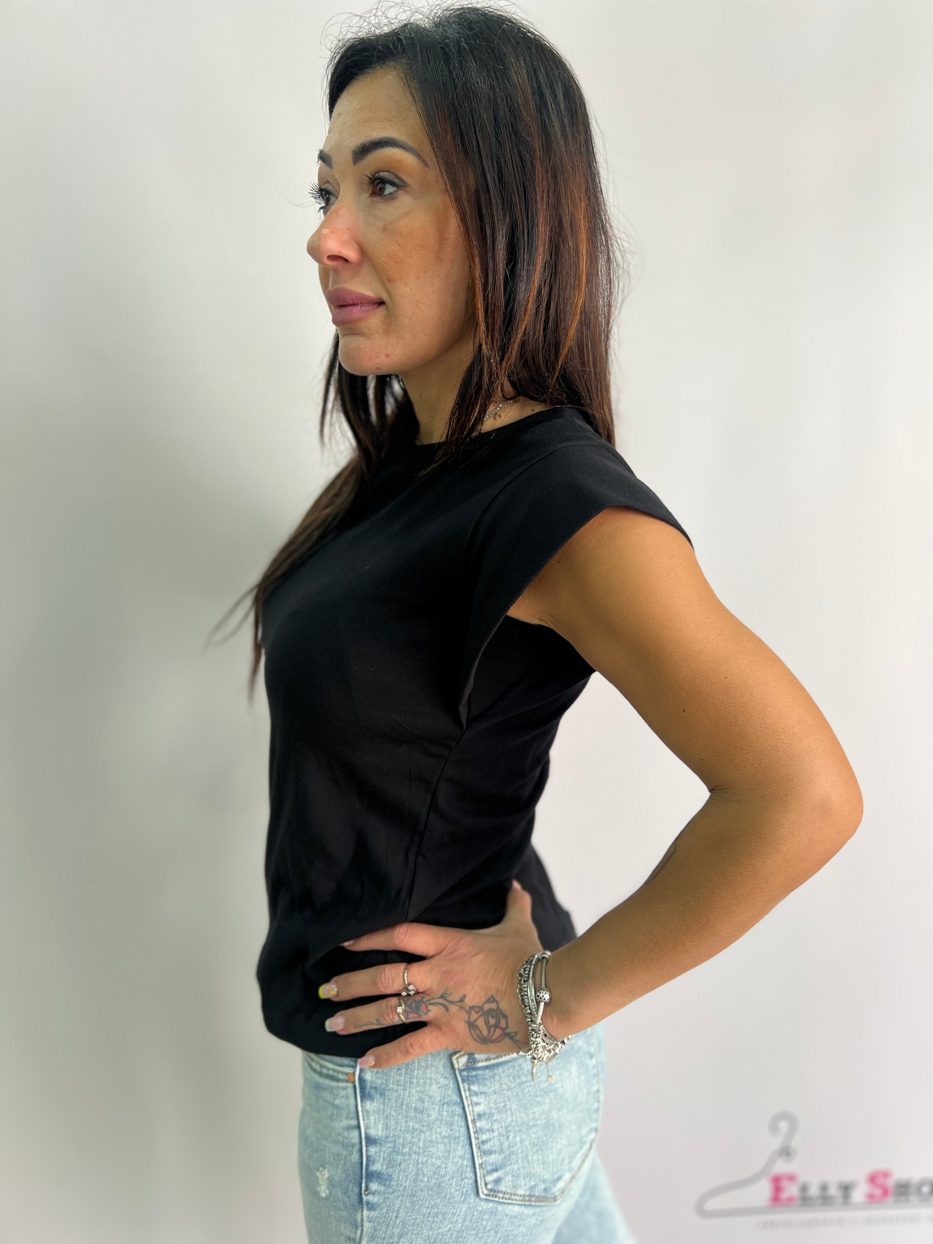 T-shirt donna con spalline imbottite – disponibile in nero, arancio, verde e fuxia