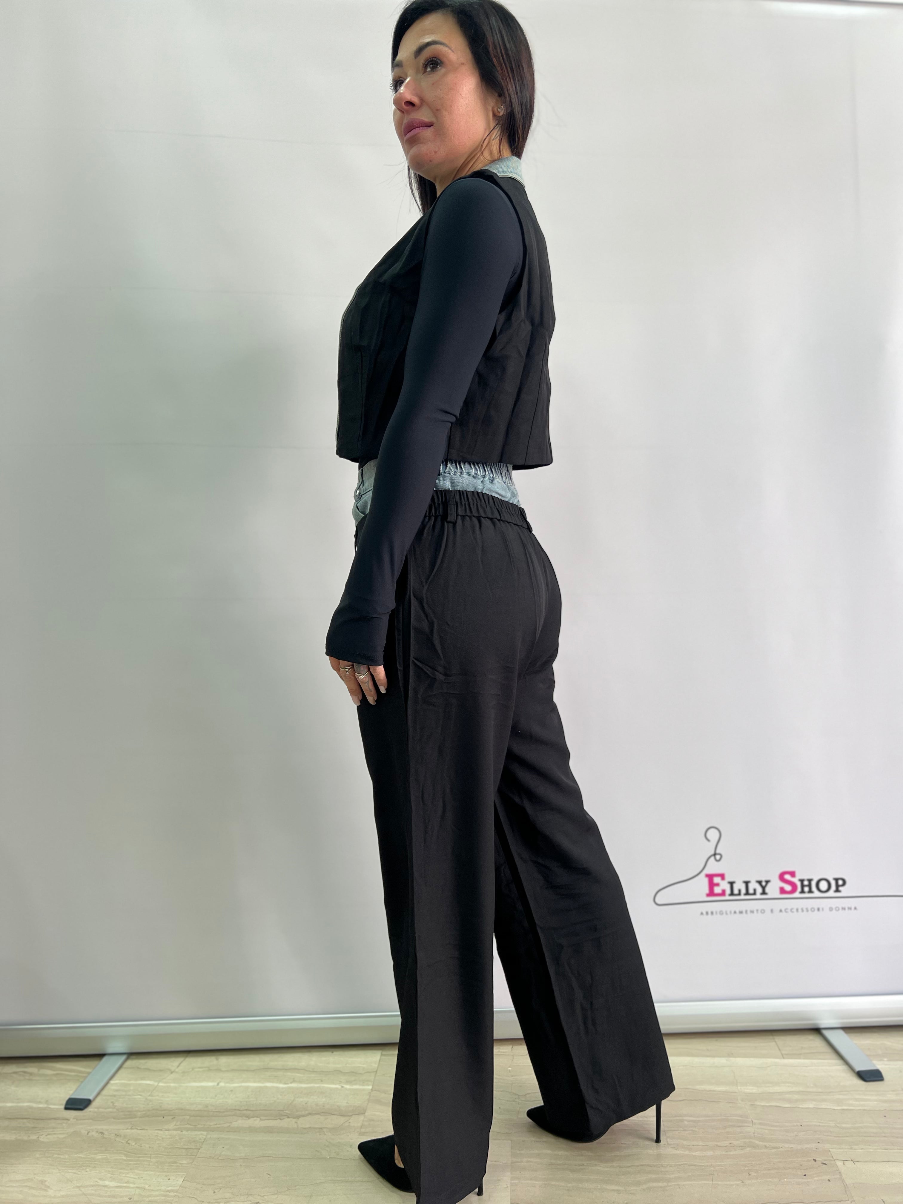 Completo Donna Elegante Due Pezzi con Gilet e Pantaloni a Vita Alta – Nero o Beige – Look Casual Chic