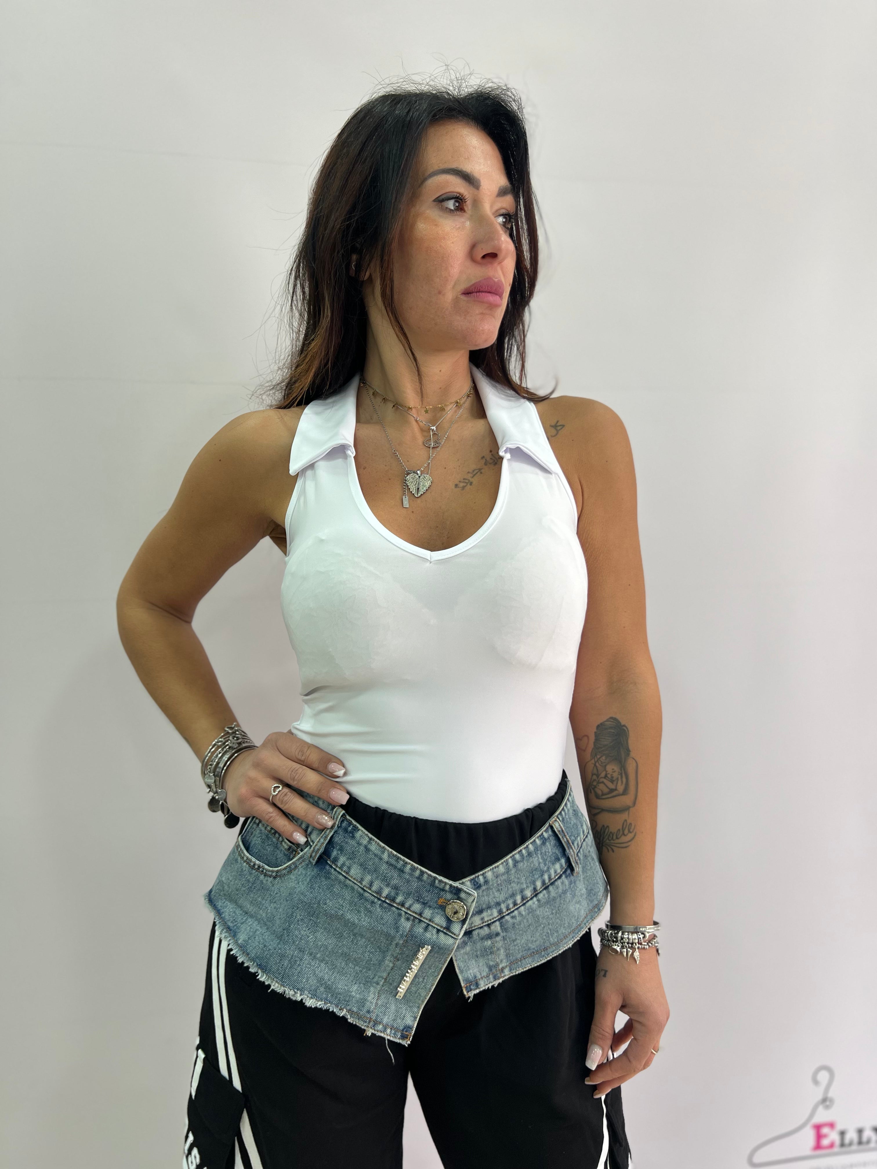 Body Donna Nero con Colletto Elegante – Scollo Profondo e Vestibilità Aderente