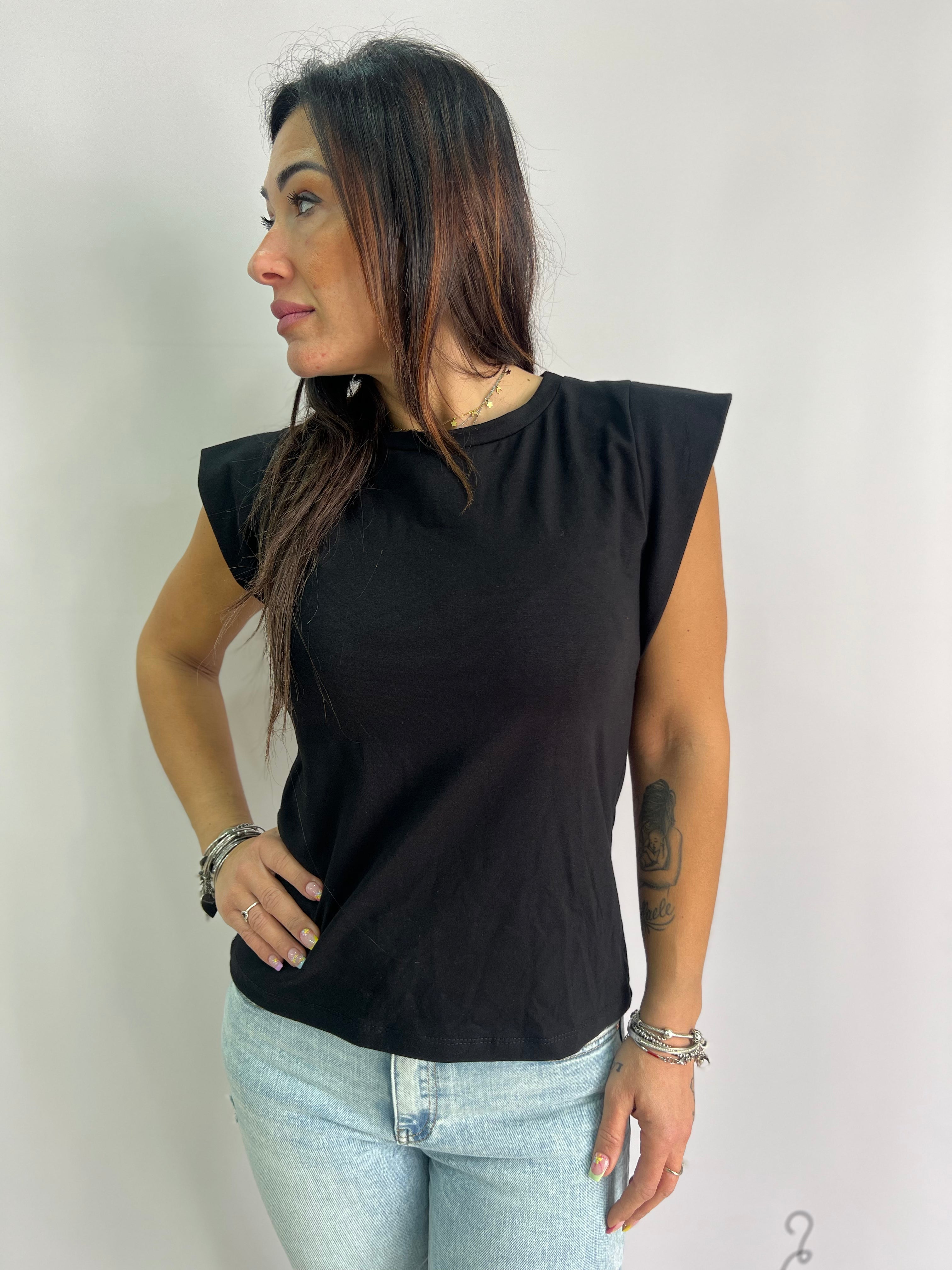 T-shirt donna con spalline imbottite – disponibile in nero, arancio, verde e fuxia