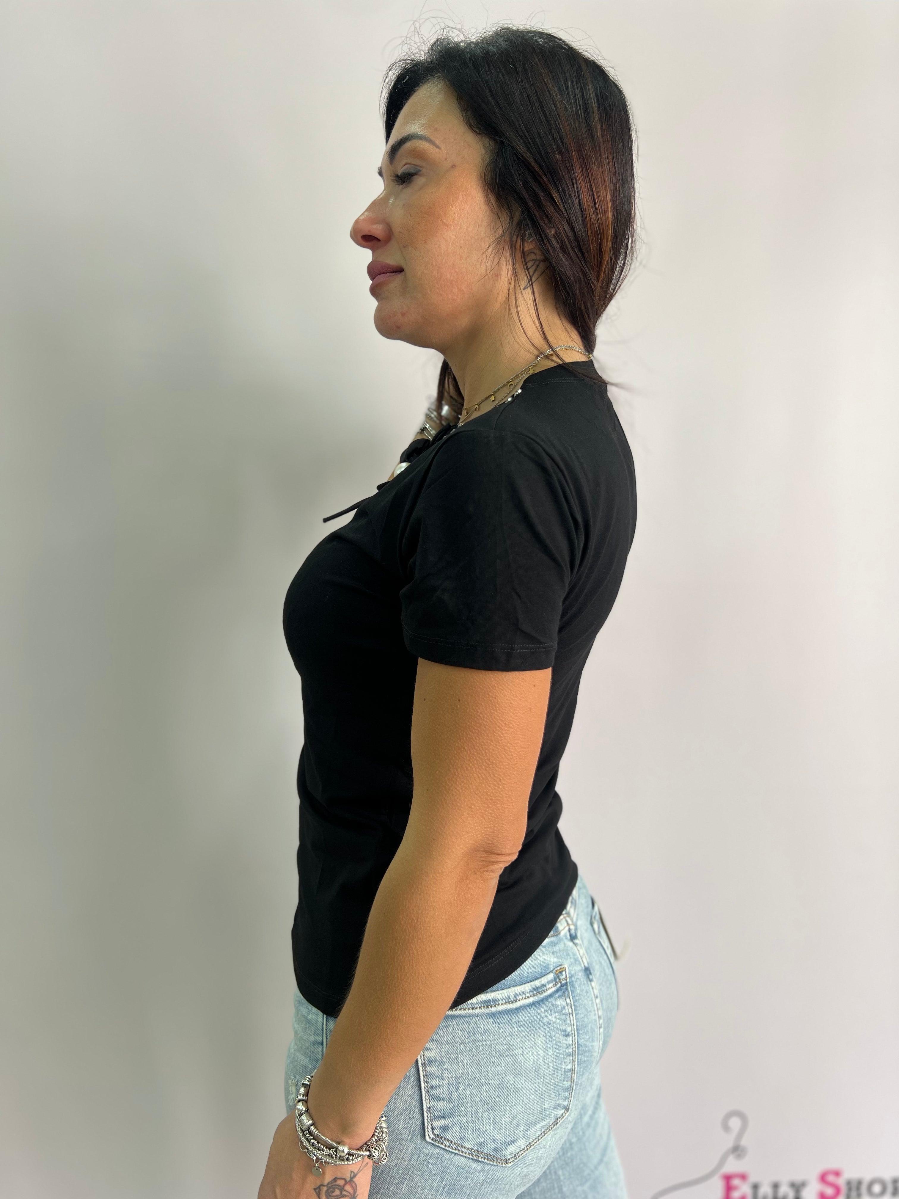 T-shirt donna con strass e perla – elegante e comoda taglie SM/LXL