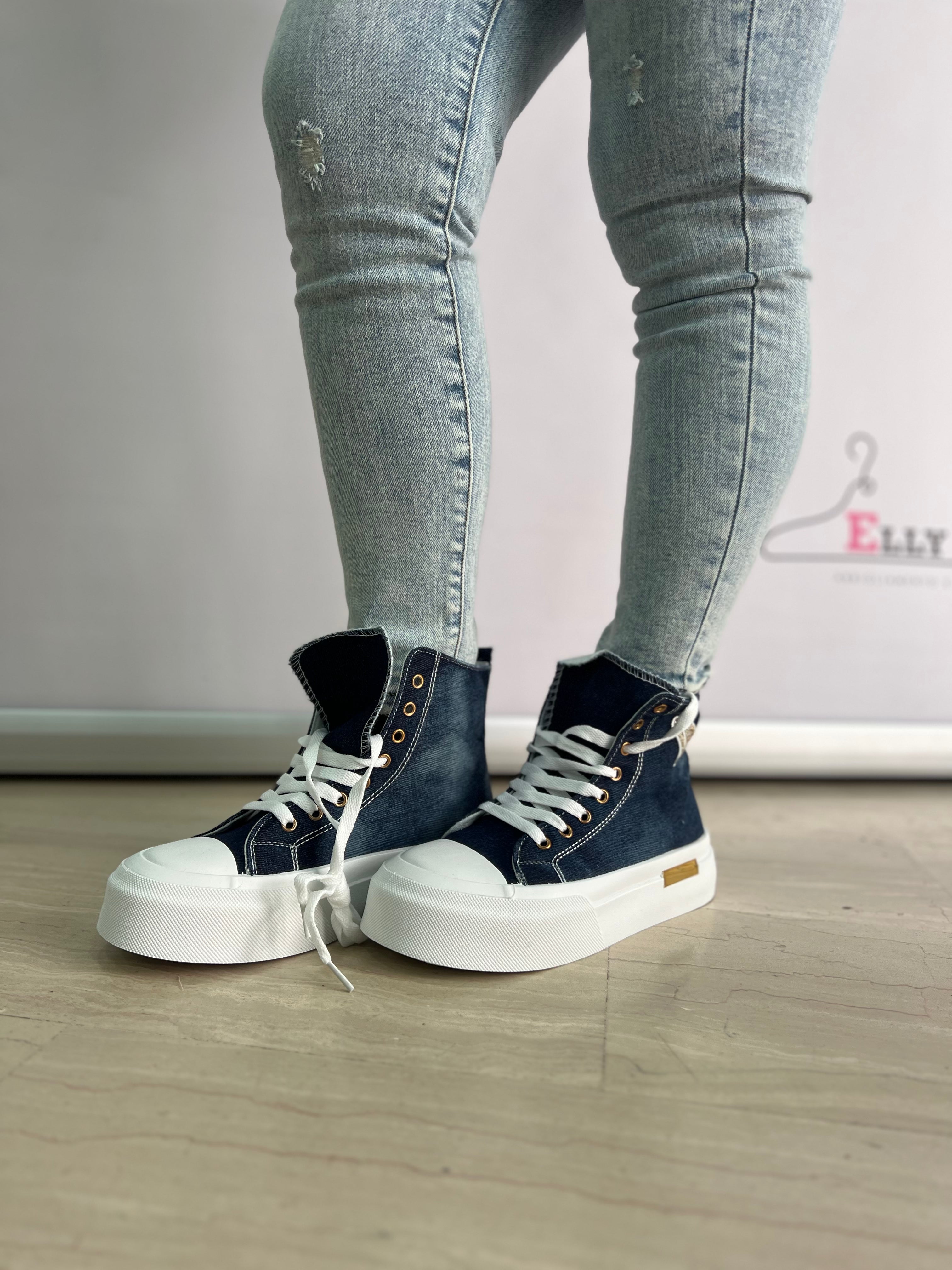 Sneakers alte donna in denim con cuore glitter – dal 37 al 41 stile urban trendy