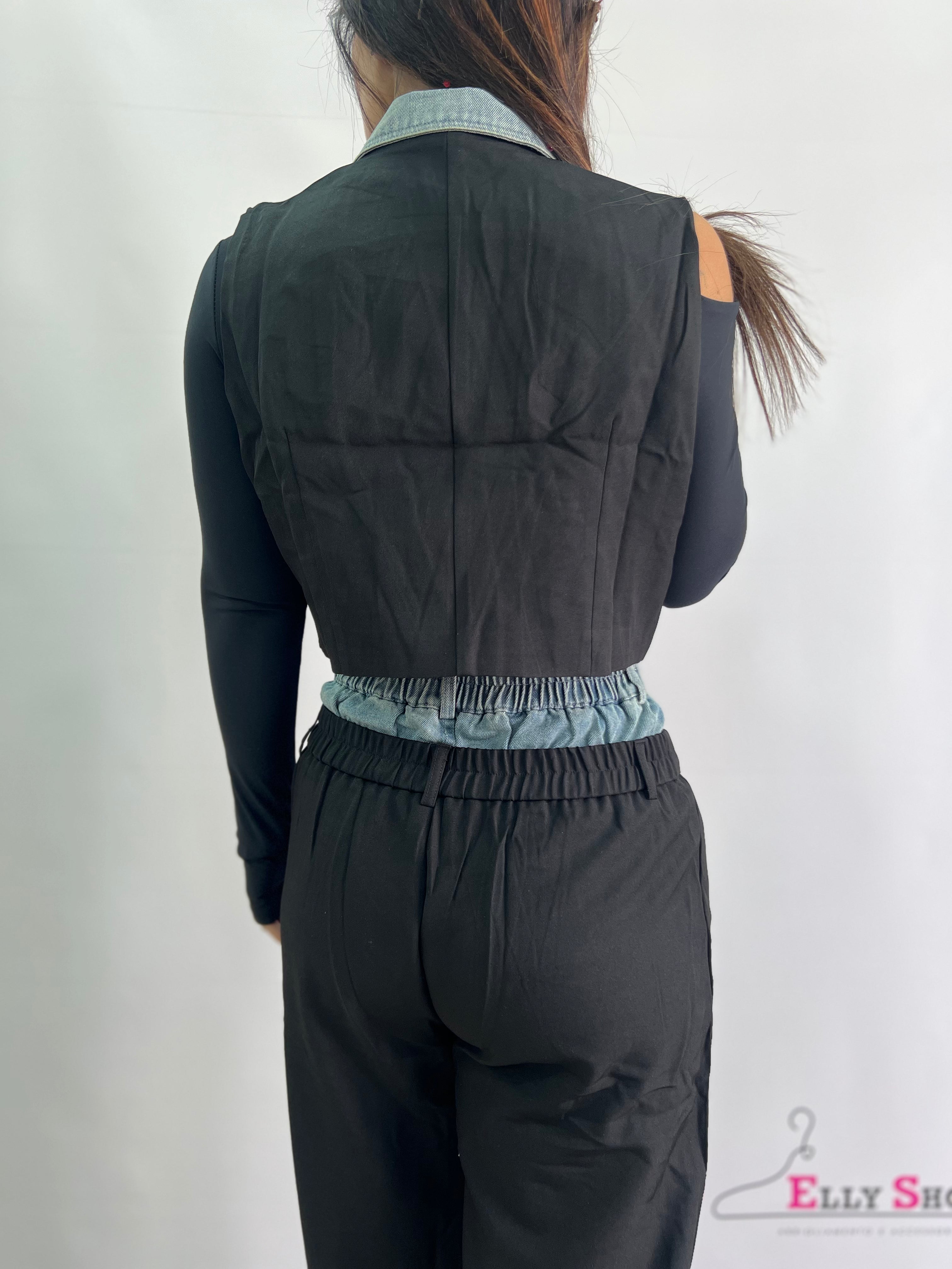 Completo Donna Elegante Due Pezzi con Gilet e Pantaloni a Vita Alta – Nero o Beige – Look Casual Chic