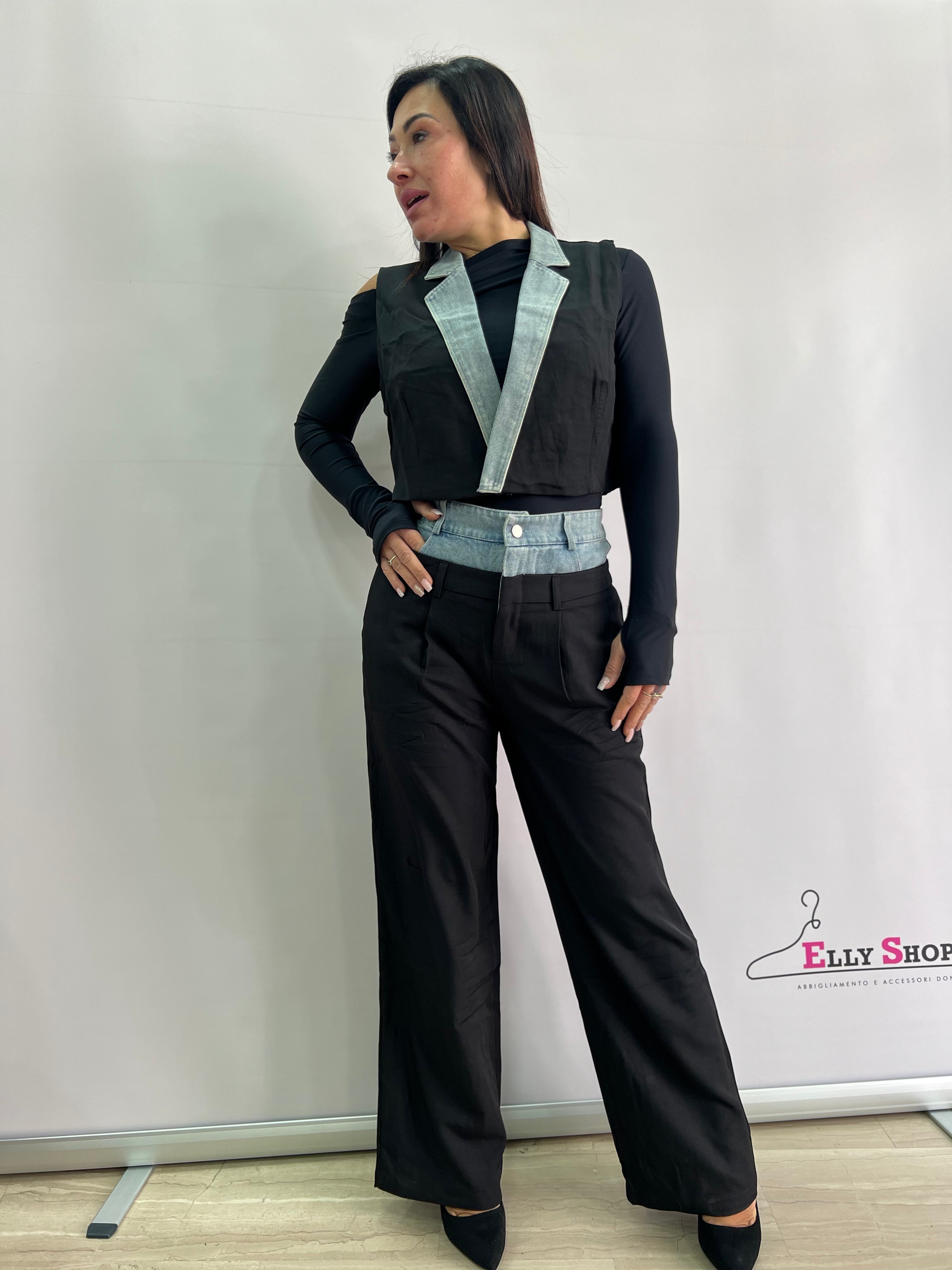 Completo Donna Elegante Due Pezzi con Gilet e Pantaloni a Vita Alta – Nero o Beige – Look Casual Chic