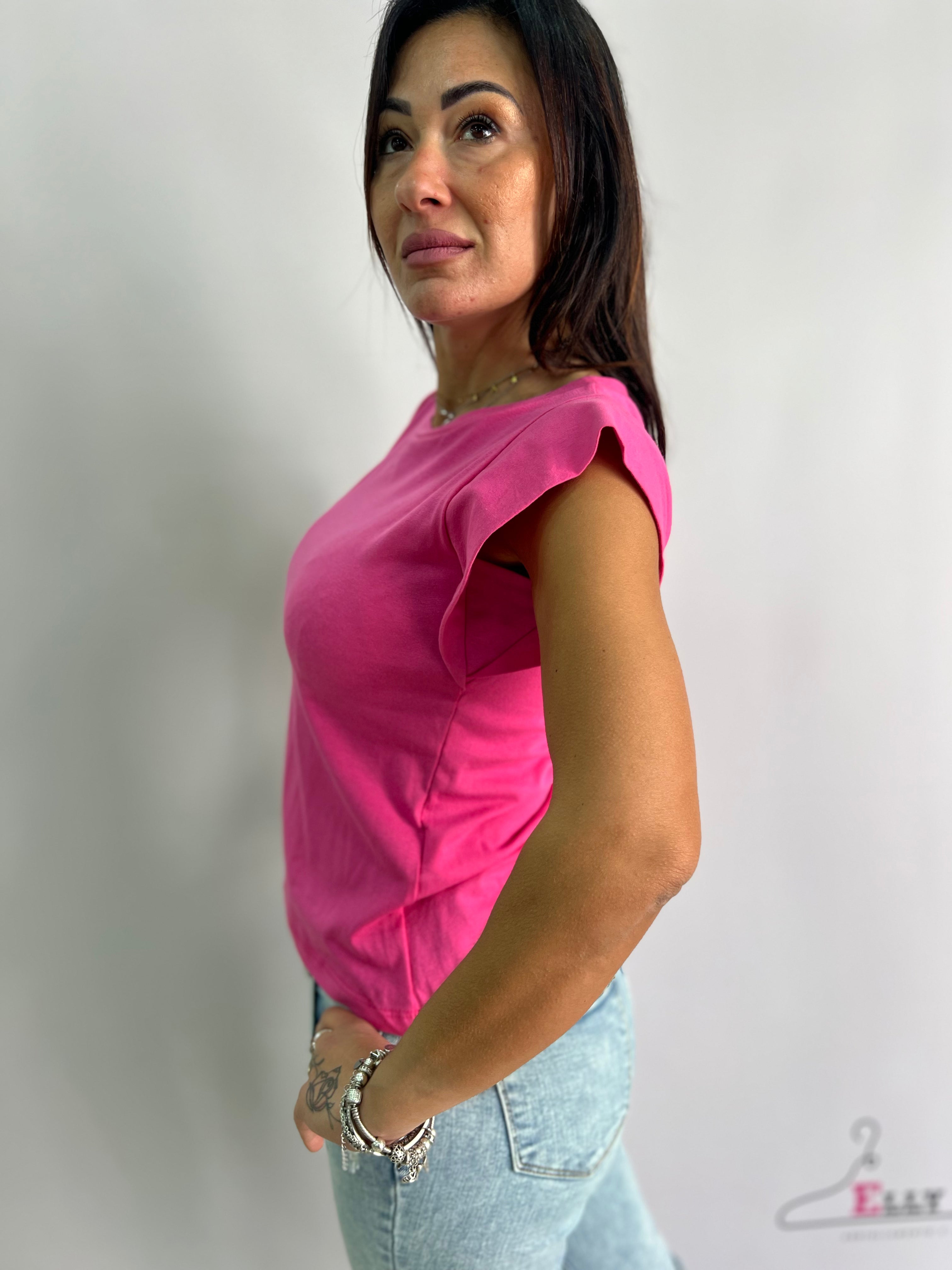 T-shirt donna con spalline imbottite – disponibile in nero, arancio, verde e fuxia