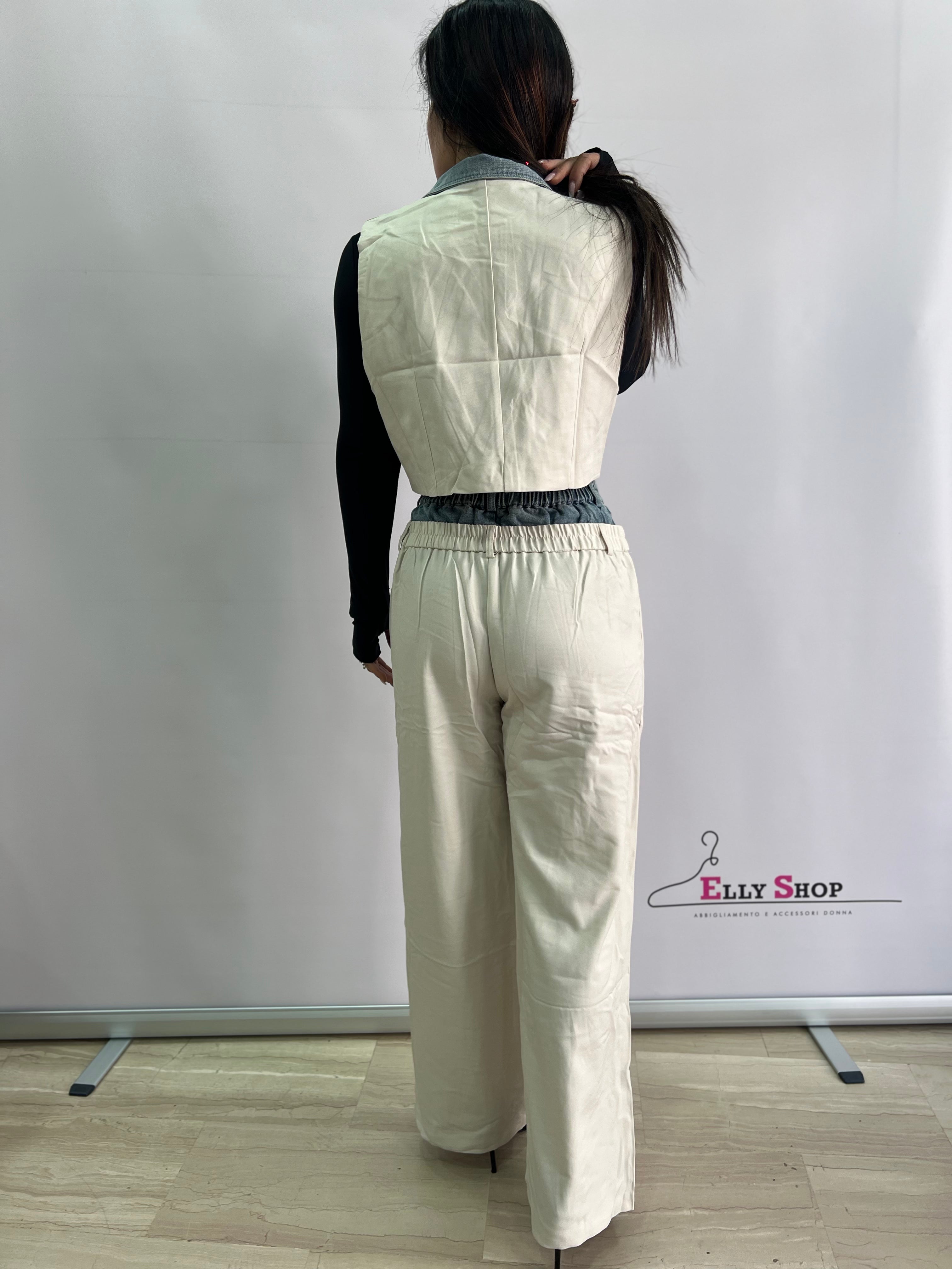 Completo Donna Elegante Due Pezzi con Gilet e Pantaloni a Vita Alta – Nero o Beige – Look Casual Chic